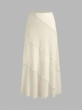 Mid Rise Solid Patchy Maxi Skirt