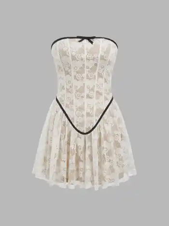  Kontrastierende Bindung Tüll Tube Minikleid