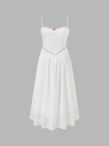 Maxikleid mit quadratischem Ausschnitt und Rosen-Bowknot-Kontrastnaht