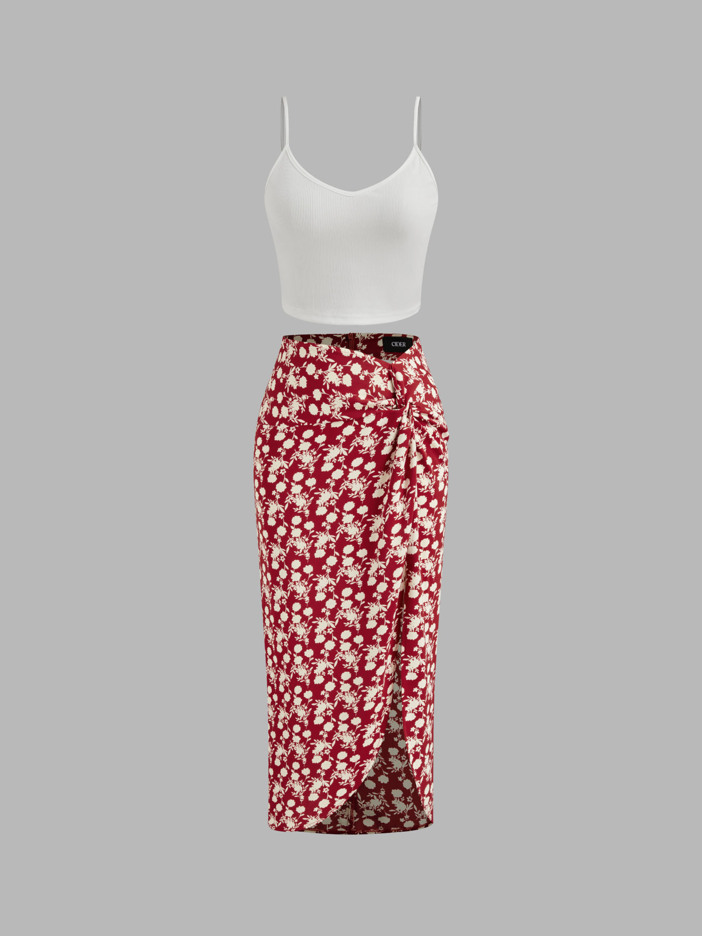 Solid Crop Cami Top & Floral Twist Split Maxi Skirt