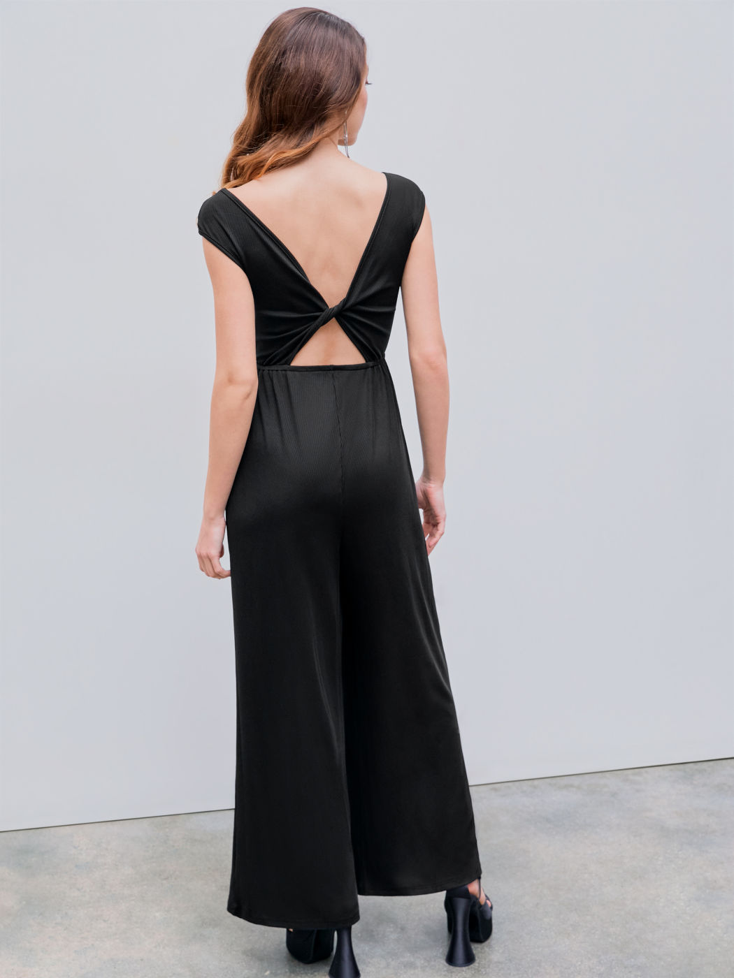 Boat Neck Twist Backless Wide Leg Jumpsuit