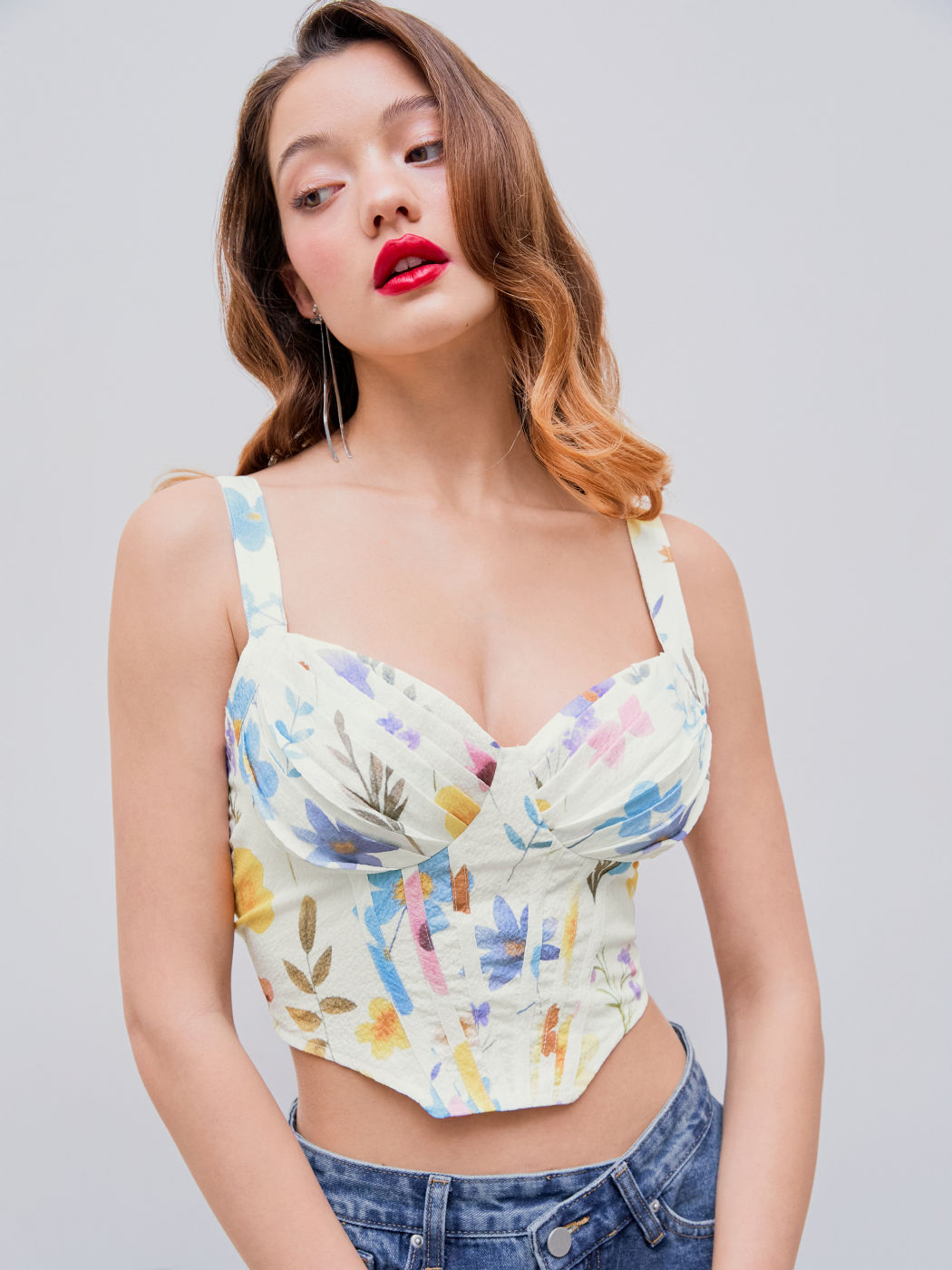 Color Floral Corset Tank Crop Top