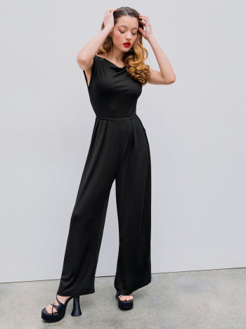 Boat Neck Twist Backless Wide Leg Jumpsuit