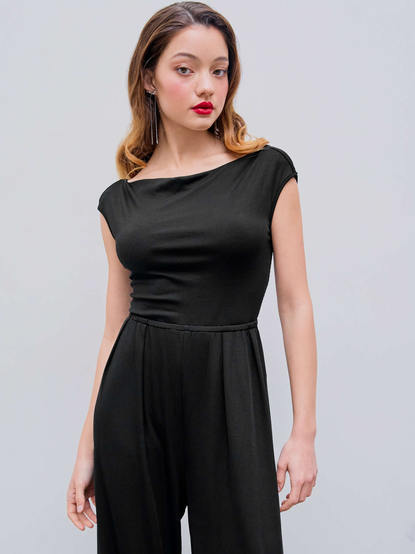 Boat Neck Twist Backless Wide Leg Jumpsuit