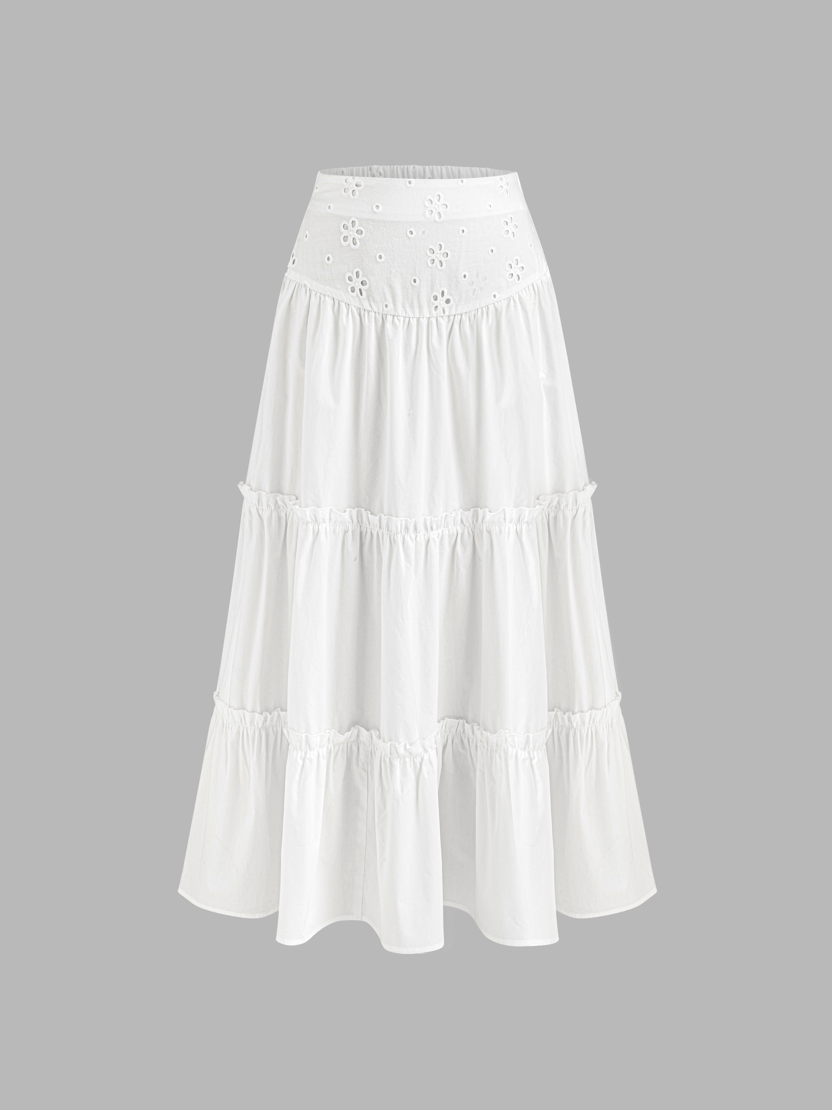 Cowboy Western Outfits Long Skirts Woven Solid Elastic Waist Ruffle Hem  Tiered Maxi Skirt For School Daily Casual Vacation