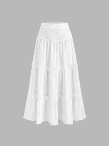Gewebtes Maxi-Rüffelskirt mit englischer Stickerei