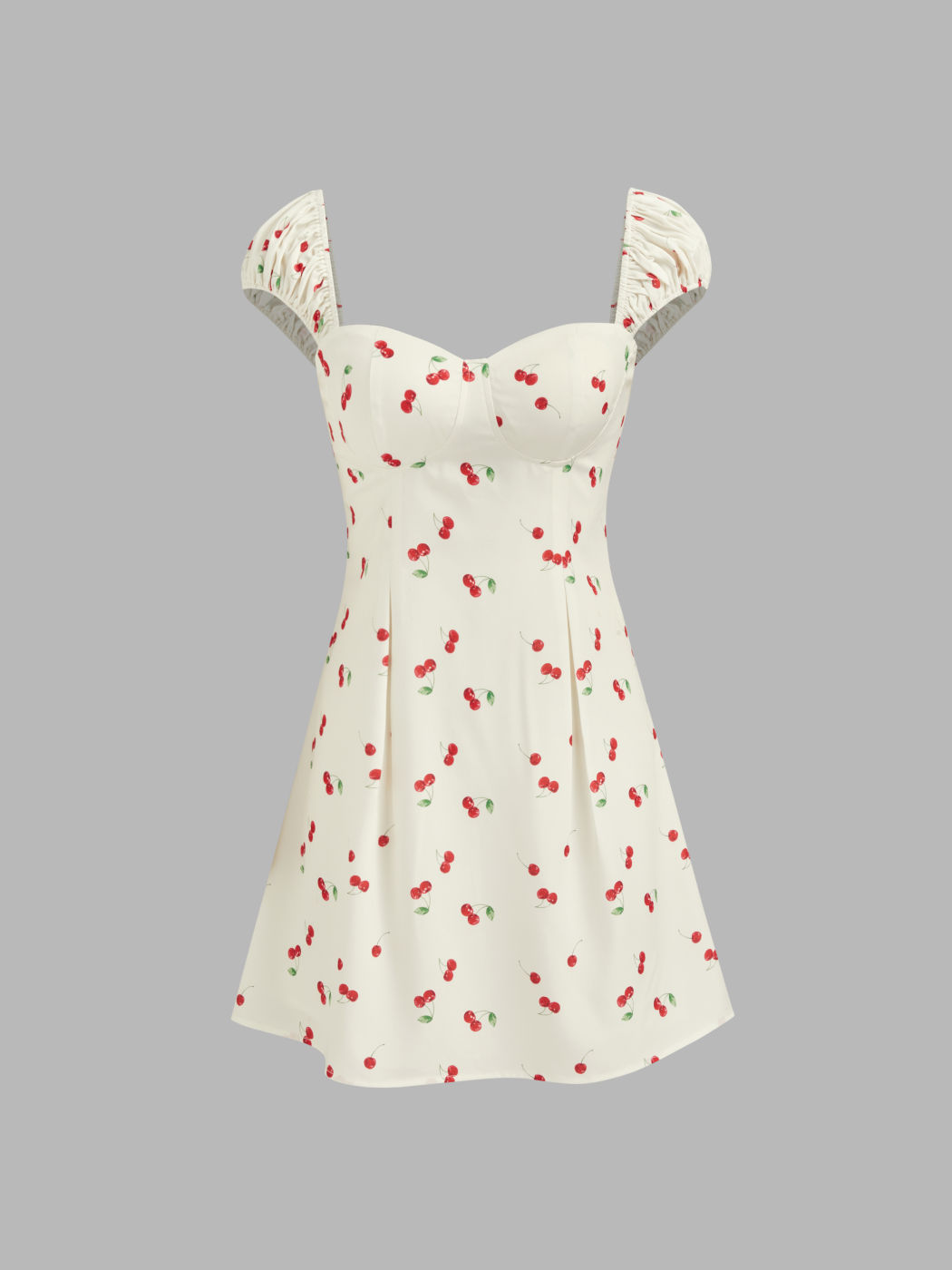 Square Neck Cherry Graphic Mini Dress