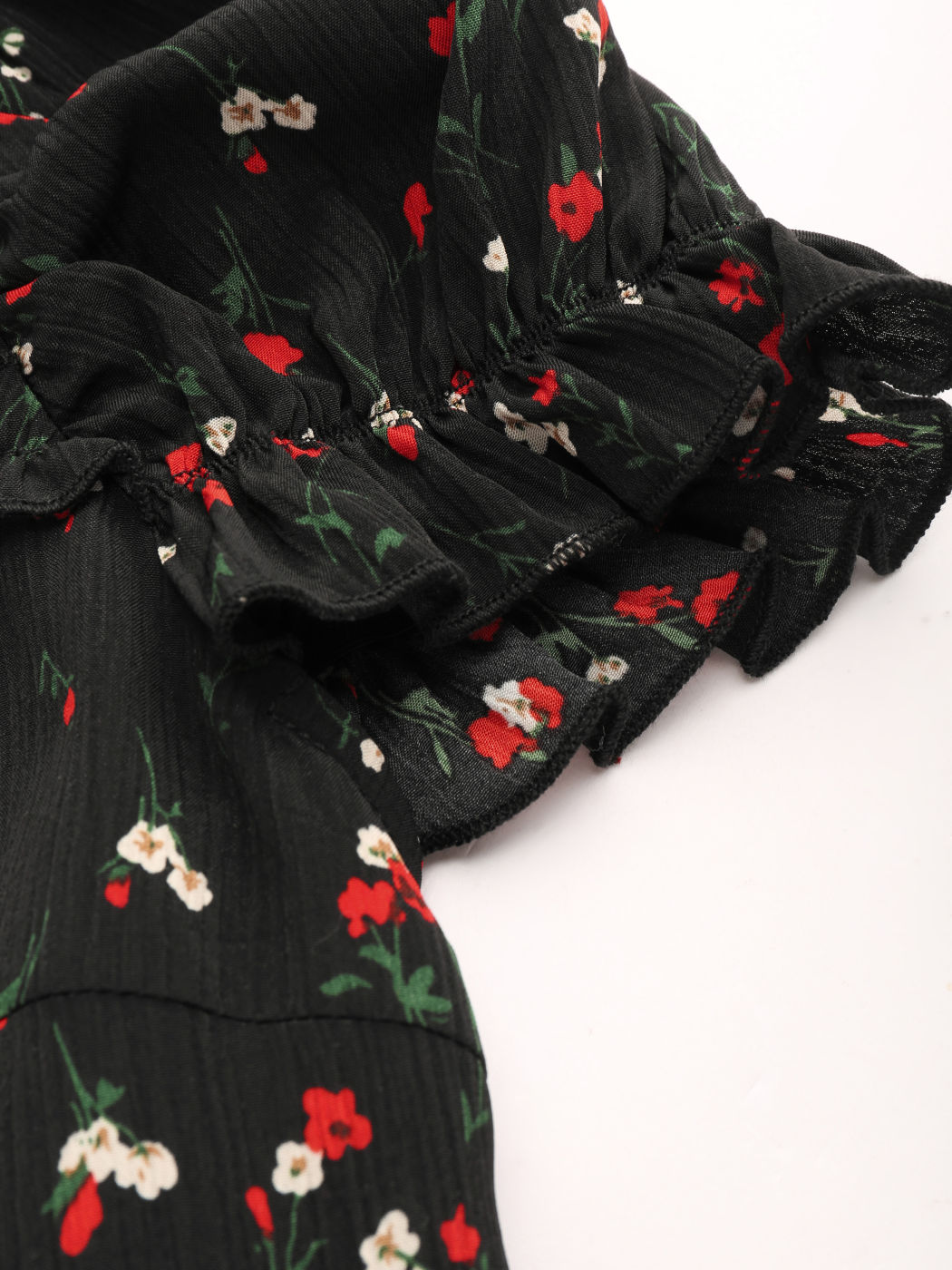 Square Neck Floral Bowknot Puff Sleeve Midi Dress