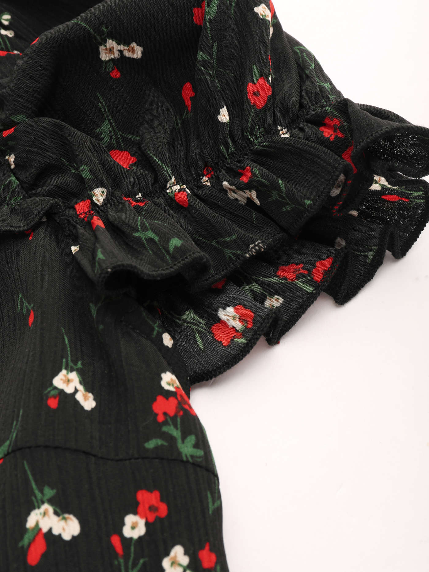 Square Neck Floral Bowknot Puff Sleeve Midi Dress