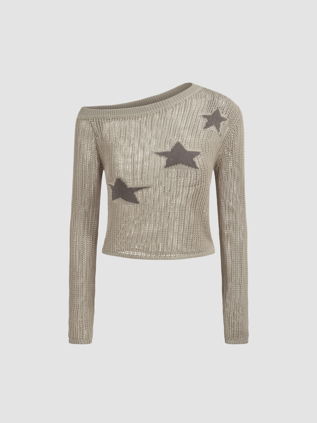 Asymmetrical Neck Star Knitted Long Sleeve Top