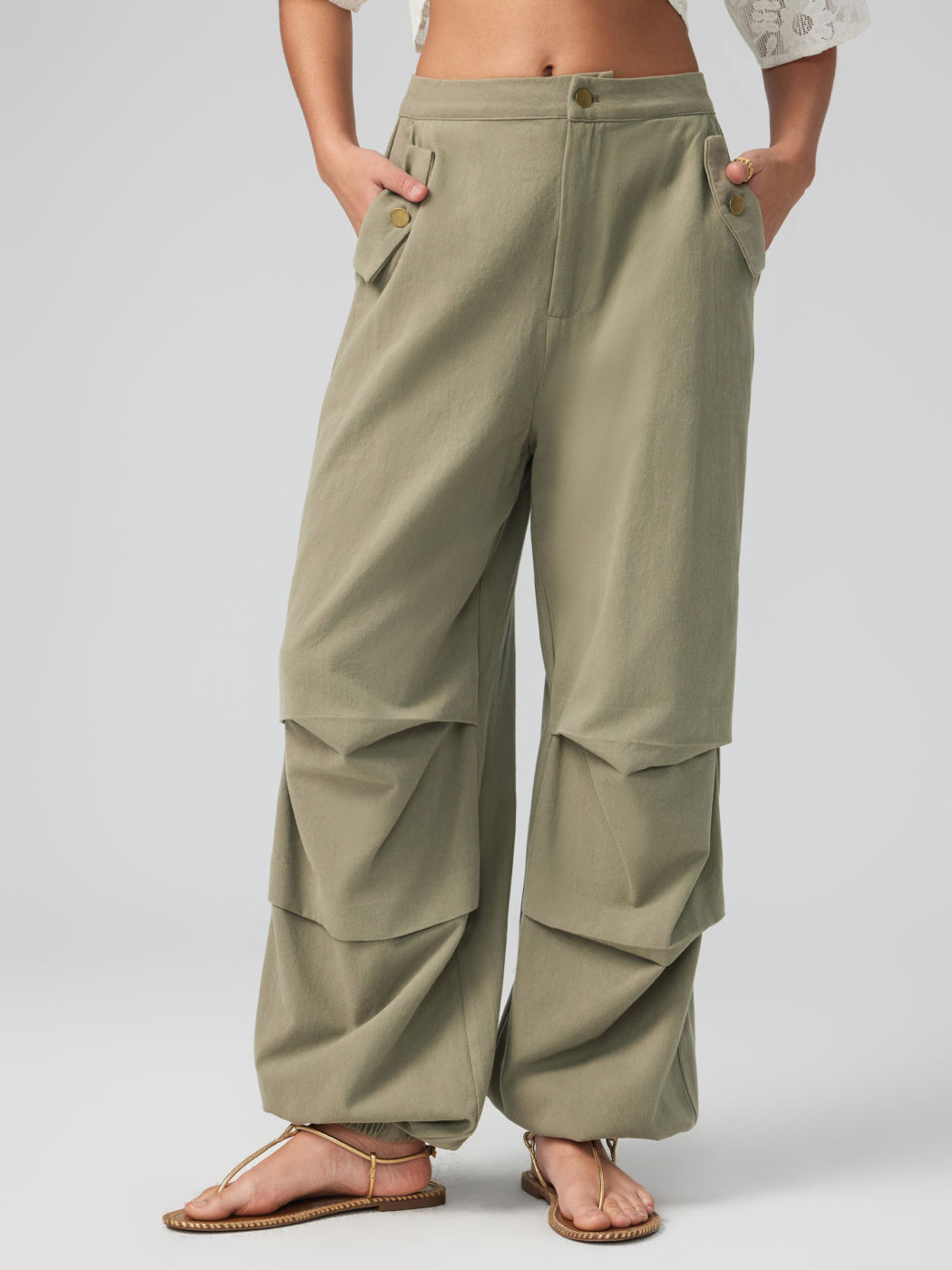 Mid Rise Solid Button Joggers