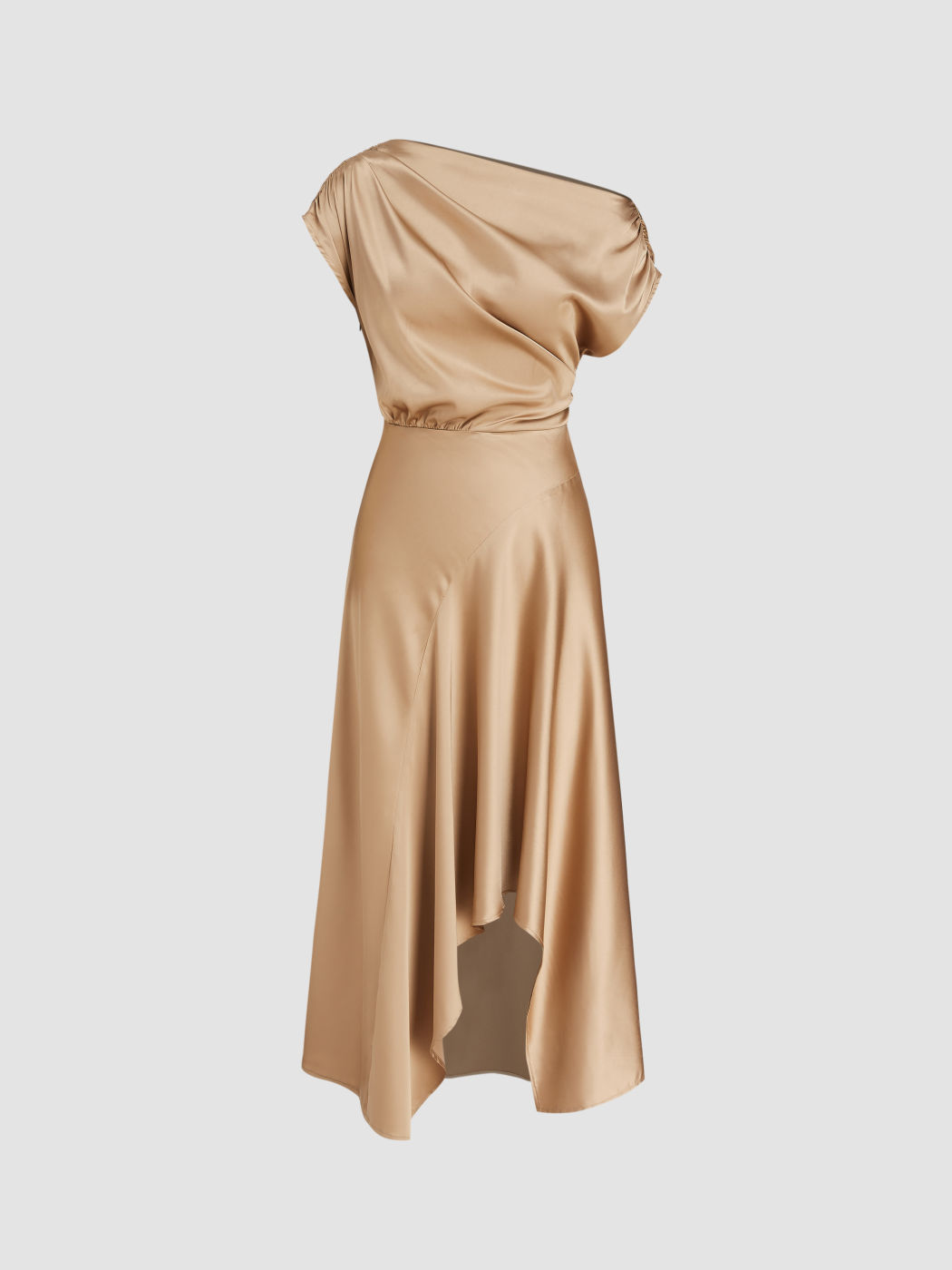 Asymmetrical Boat Neck Ruffle Maxi Dress