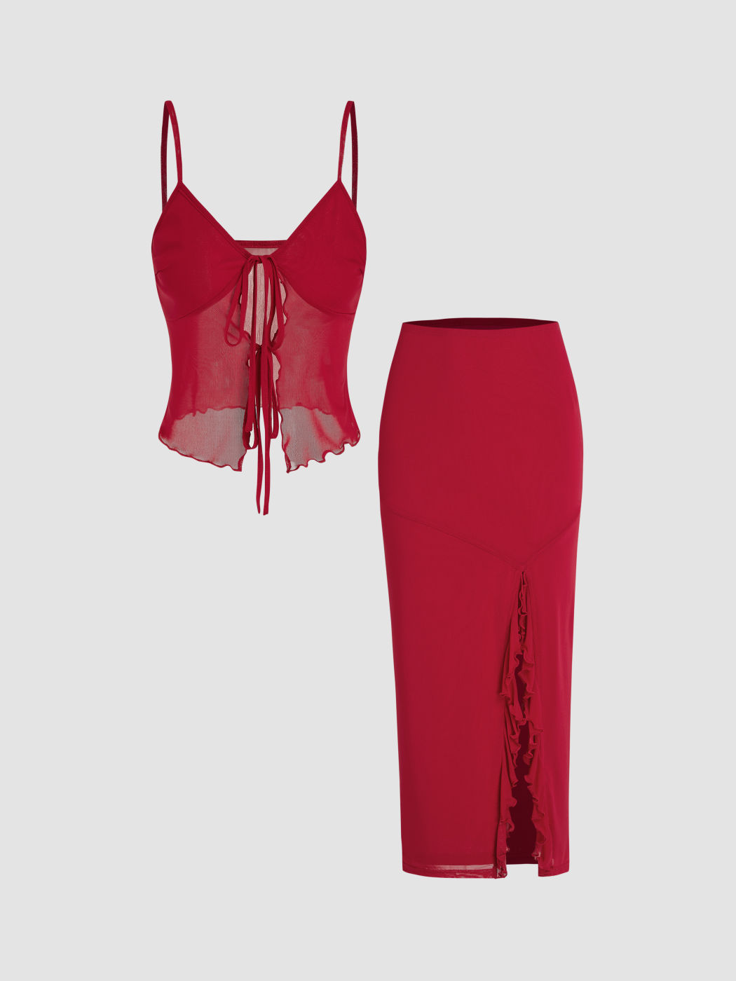 Top a cuore in rete e maxi gonna con spacco