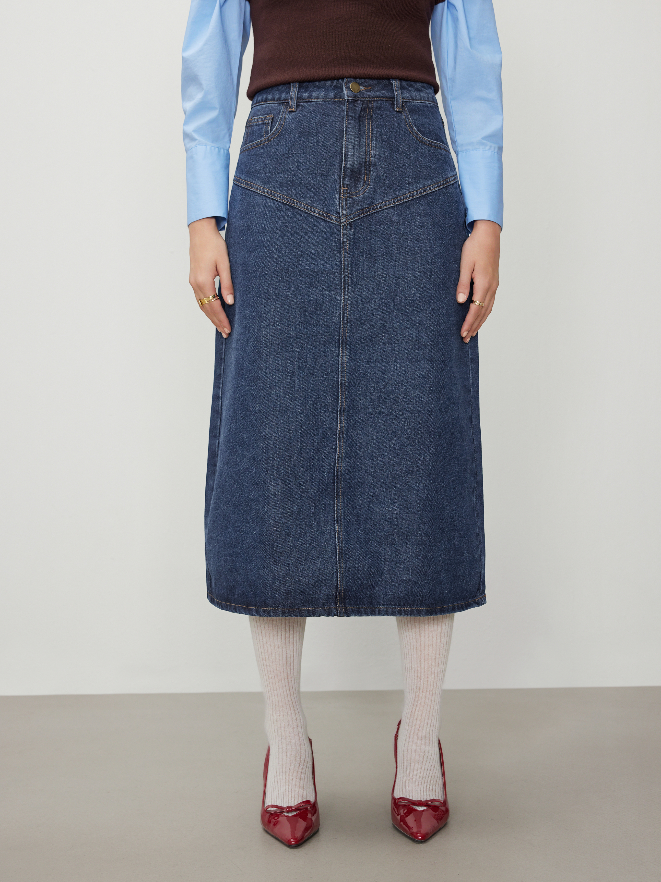 【EEUN】Stitch Brush Denim Skirt Homestead Denim Skirt | Shop Beautiful Designs by April Cornell