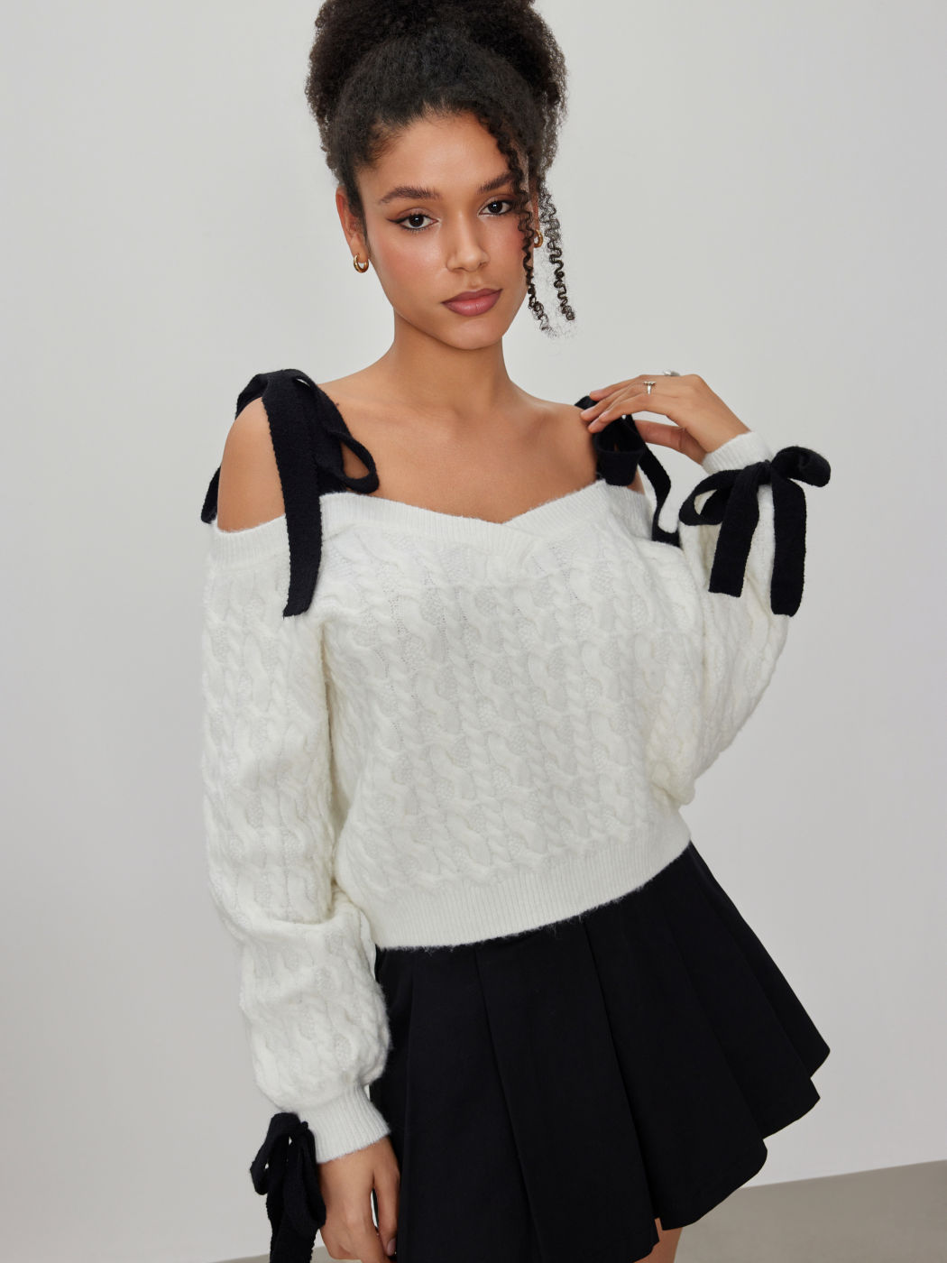 BOMBOM Drop Shoulder Long Sleeve Knit Top