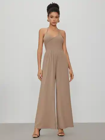 Halterhals-Solid-Wrap-Breitbein-Overalls