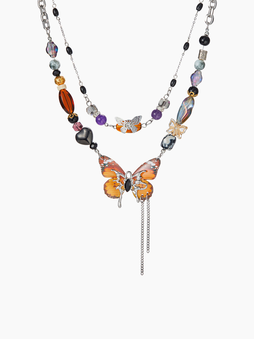 Double Layered Butterfly Pendant Necklace 