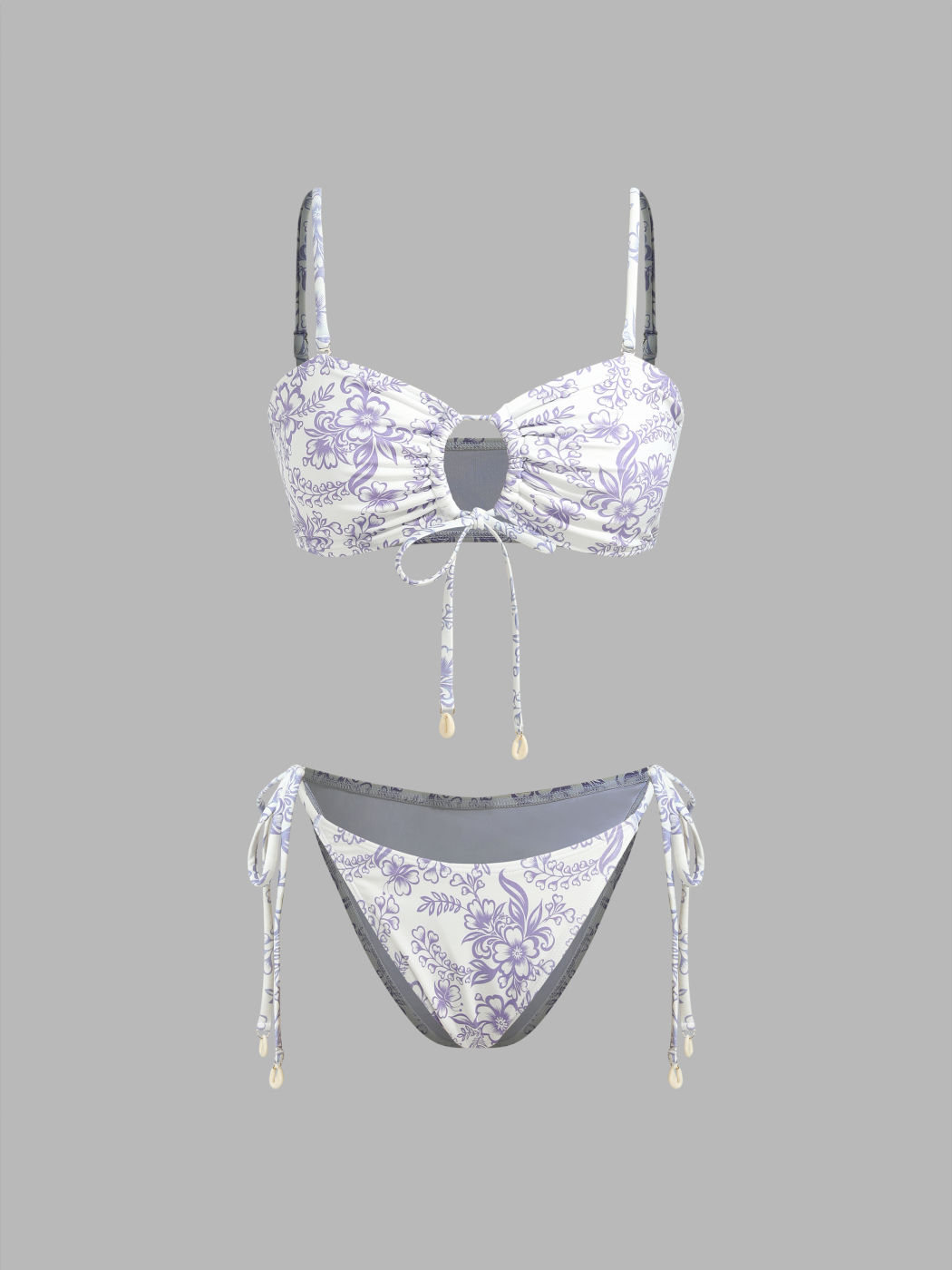 V-neck Floral Bracelet Tie Side Color-changing Bikini Swimsuit