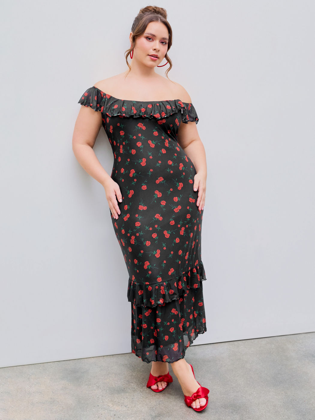 Off-shoulder Floral Ruffle Maxi Dress Curve & Plus