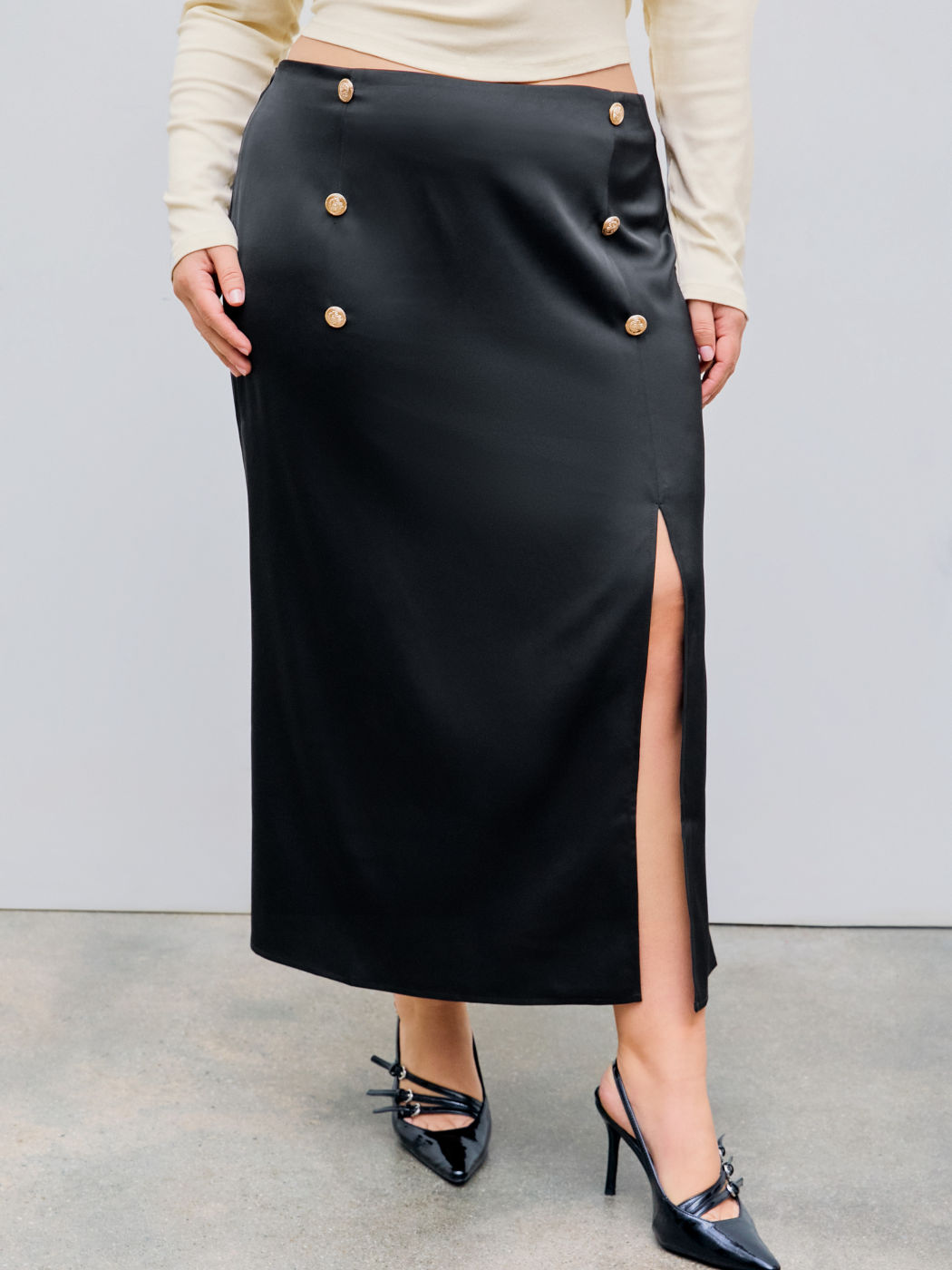 Mid Rise Split Long Skirt Curve & Plus
