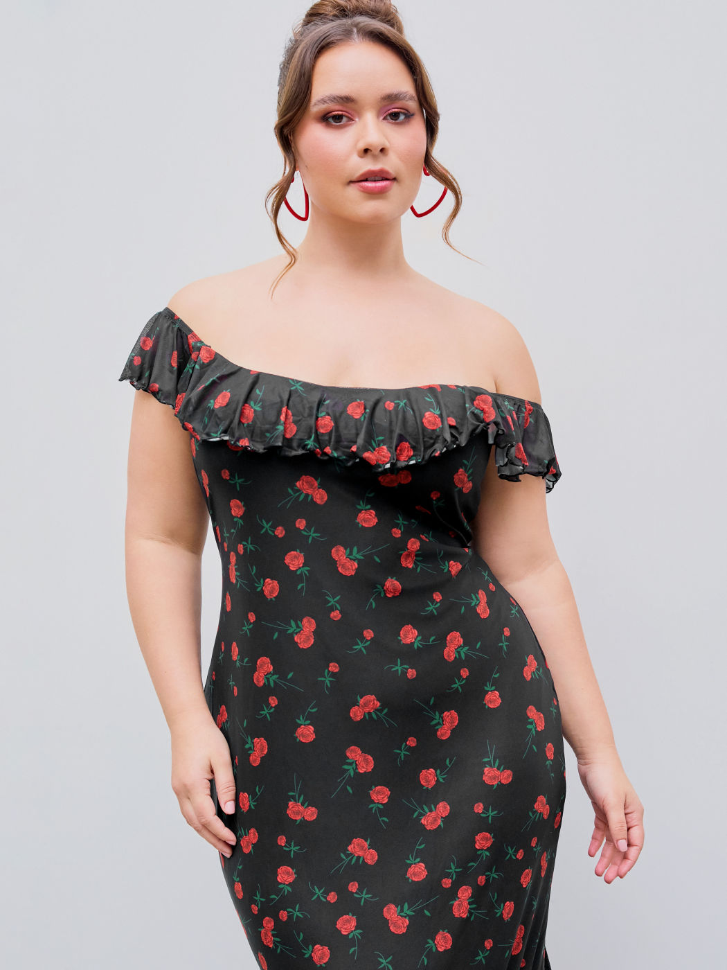 Off-shoulder Floral Ruffle Maxi Dress Curve & Plus