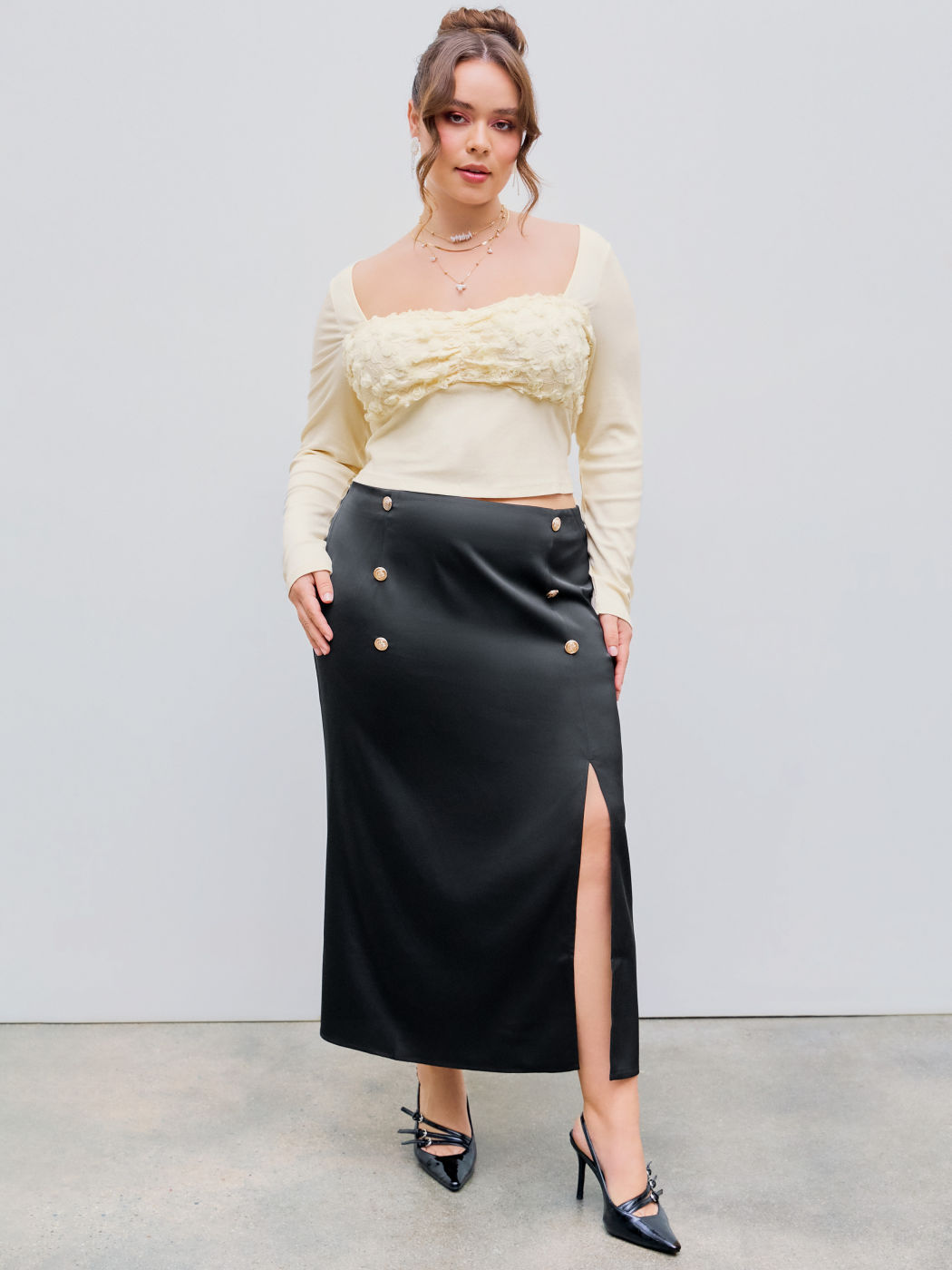 Mid Rise Split Long Skirt Curve & Plus
