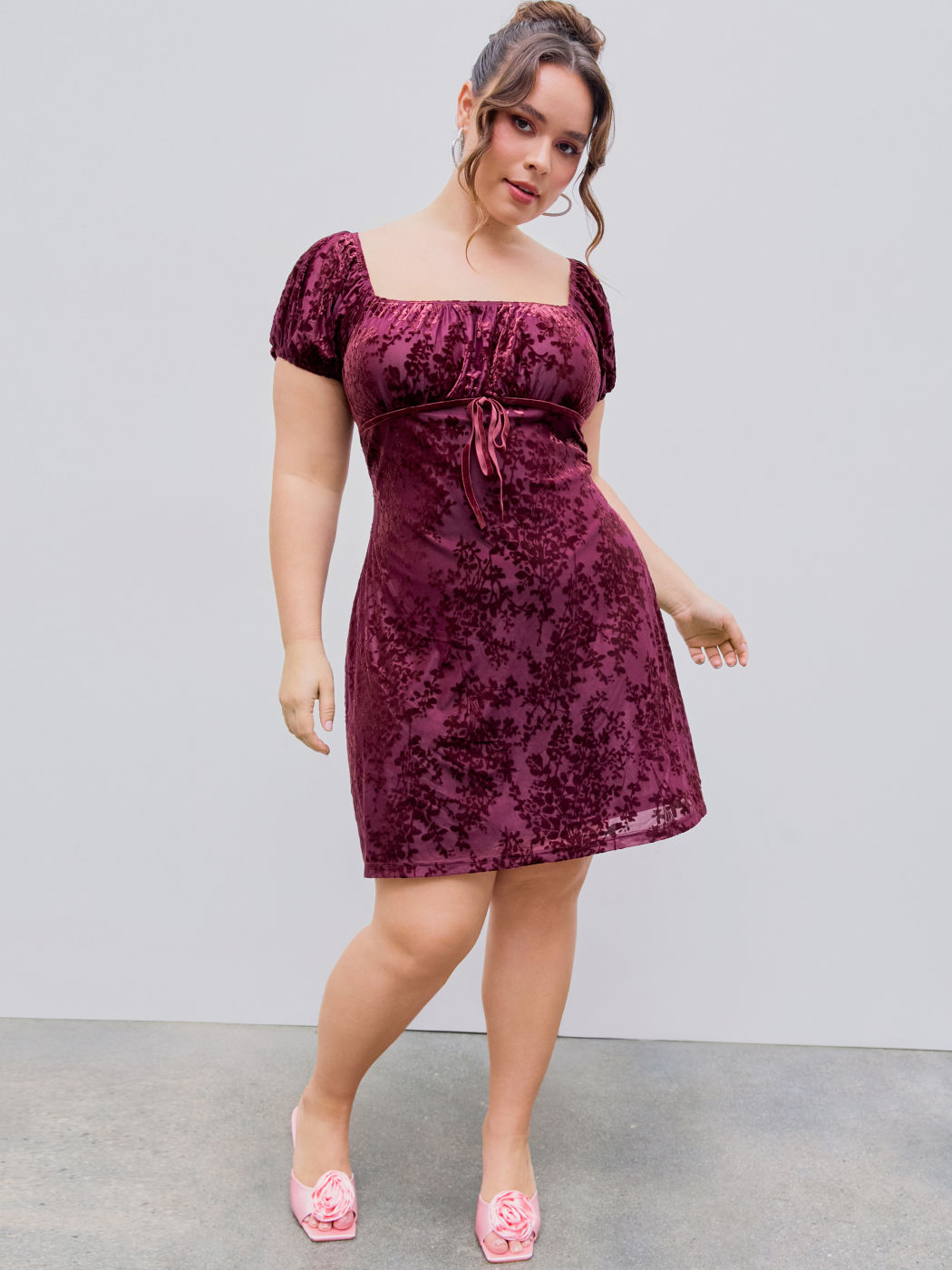 Mesh Square Neck Floral Mini Dress Curve & Plus
