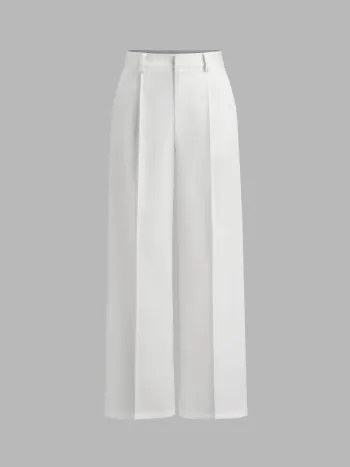 Petite Mid Rise Pleated Straight Leg Pants
