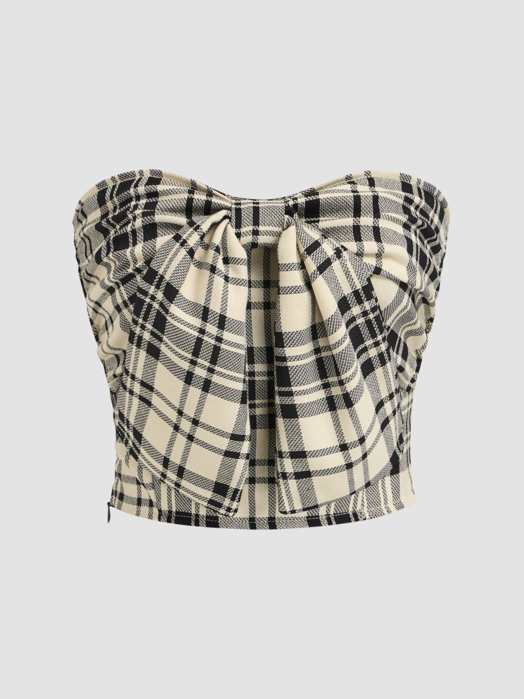 Tartan Schleife Shirred Crop Tube Top