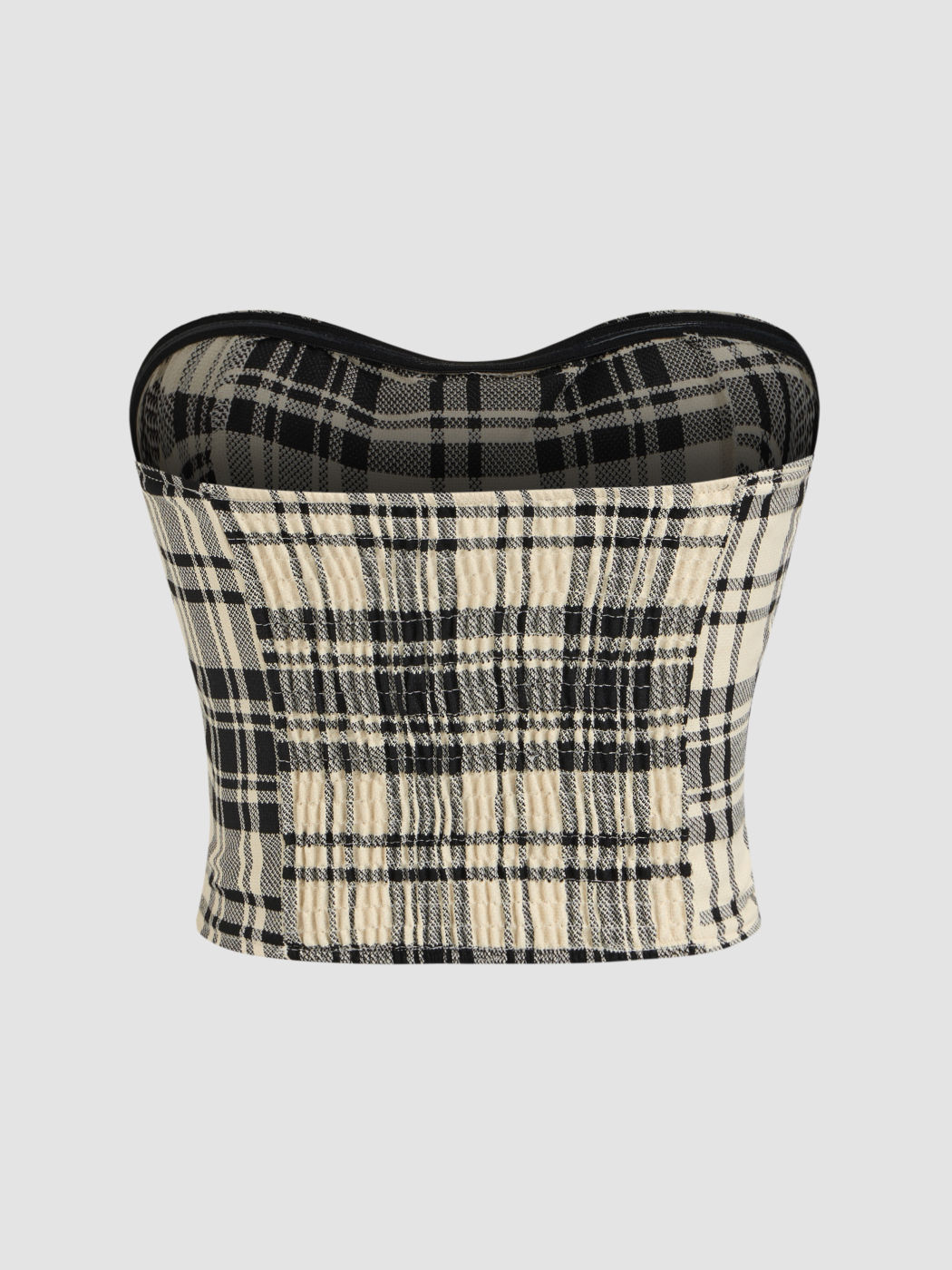 Tartan Schleife Shirred Crop Tube Top