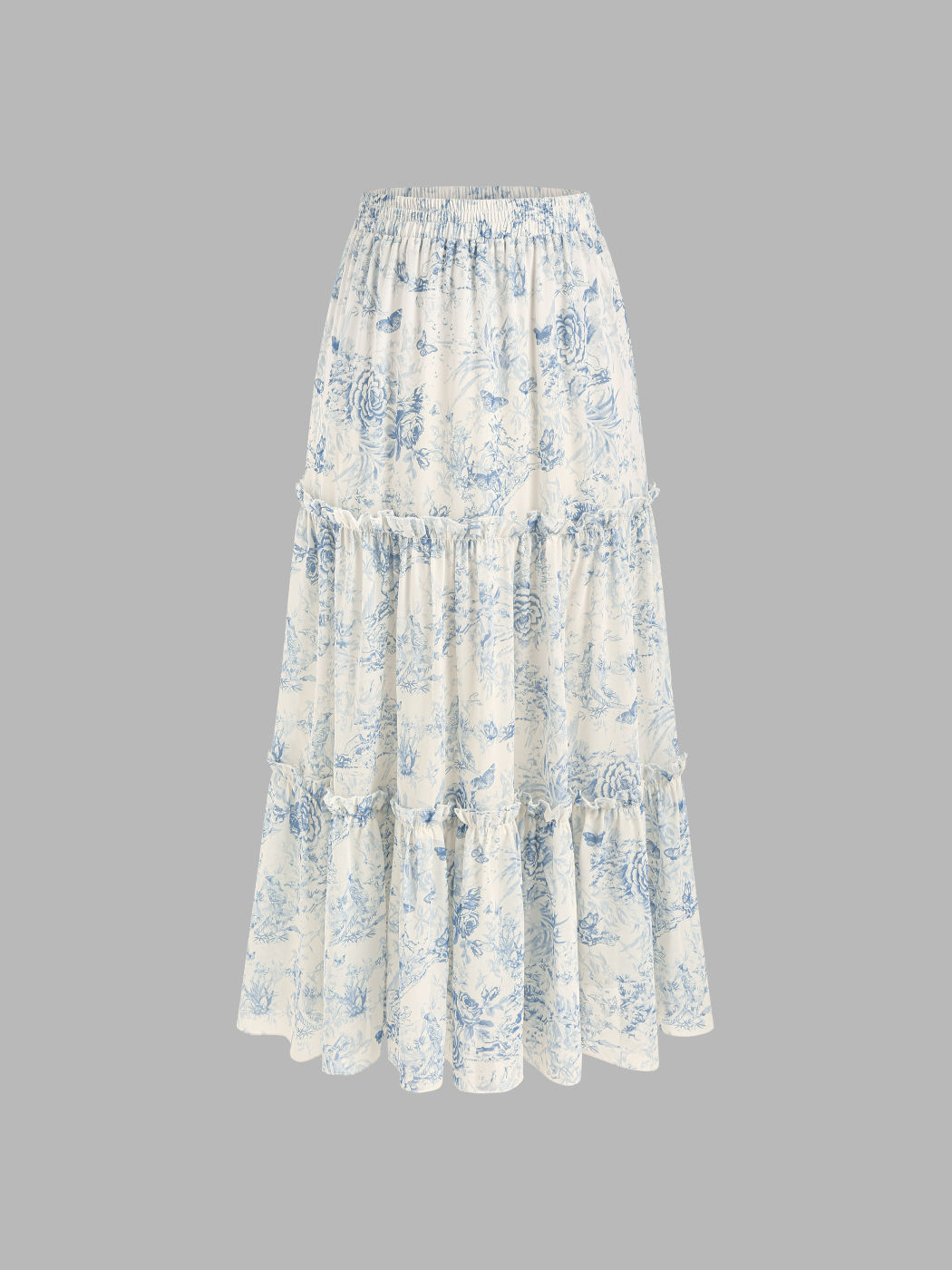 Floral Tiered Ruffle Hem Maxi Skirt