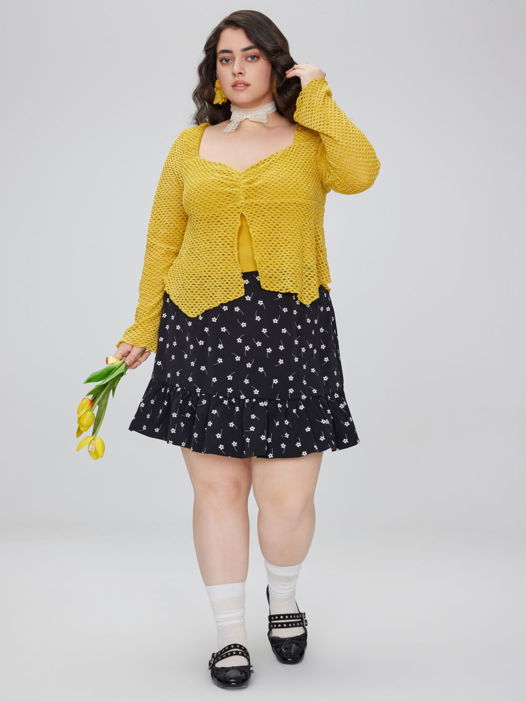 Mesh Square Neck Long Sleeve Jersey Top Curve & Plus