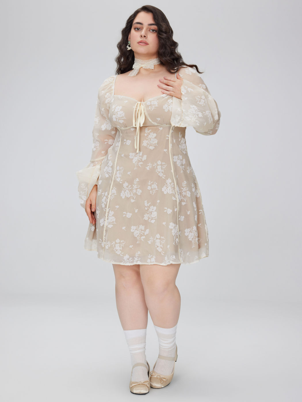 Square Neck Floral Lace-up Fitted Long Dress