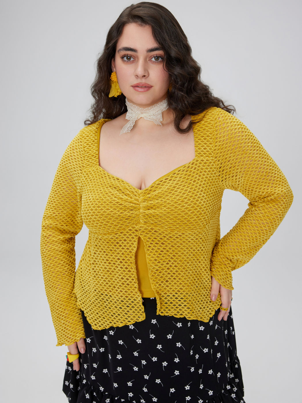 Mesh Square Neck Long Sleeve Jersey Top Curve & Plus