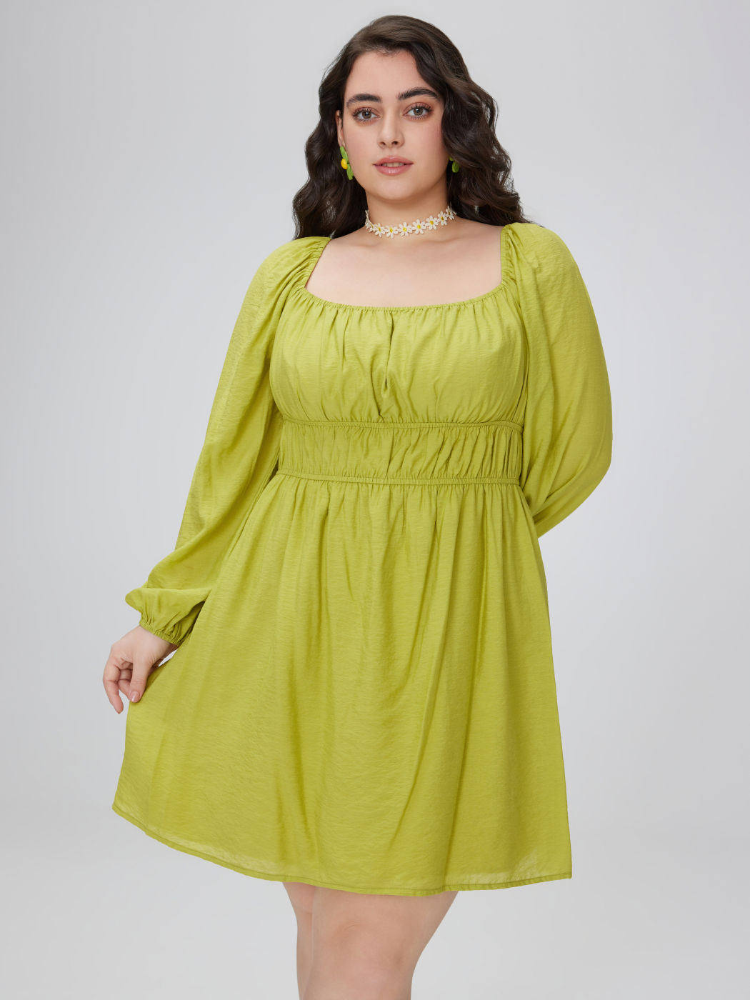 Square Neck Solid Short Dress Curve & Plus