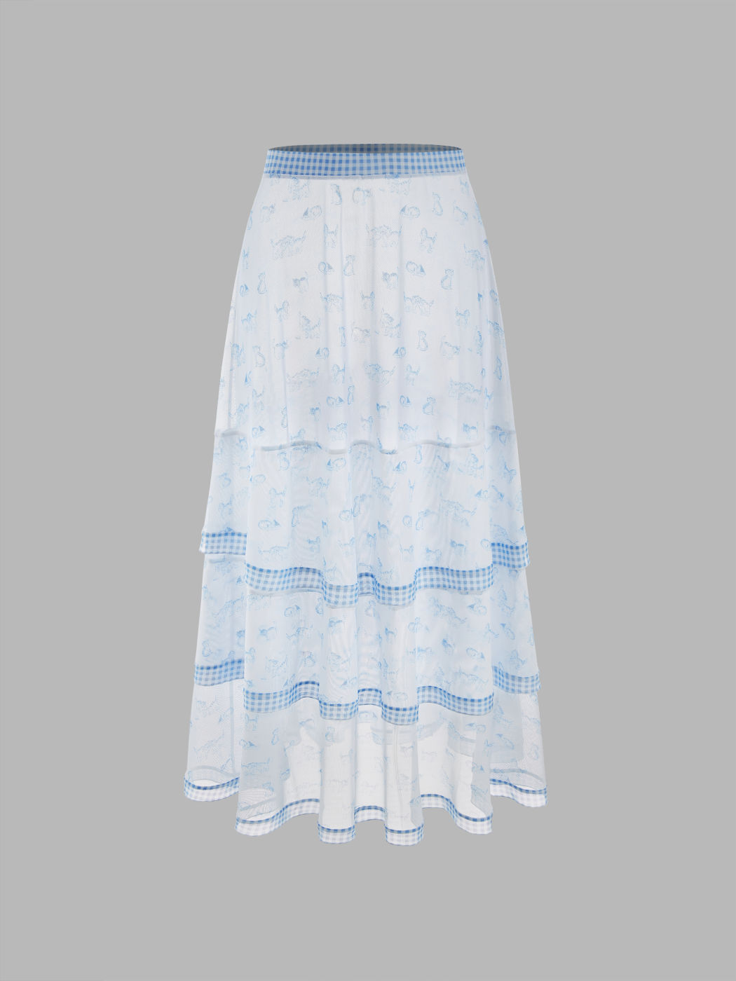 Crochet Cat Graphic Gingham Tiered Cover Up Skirt