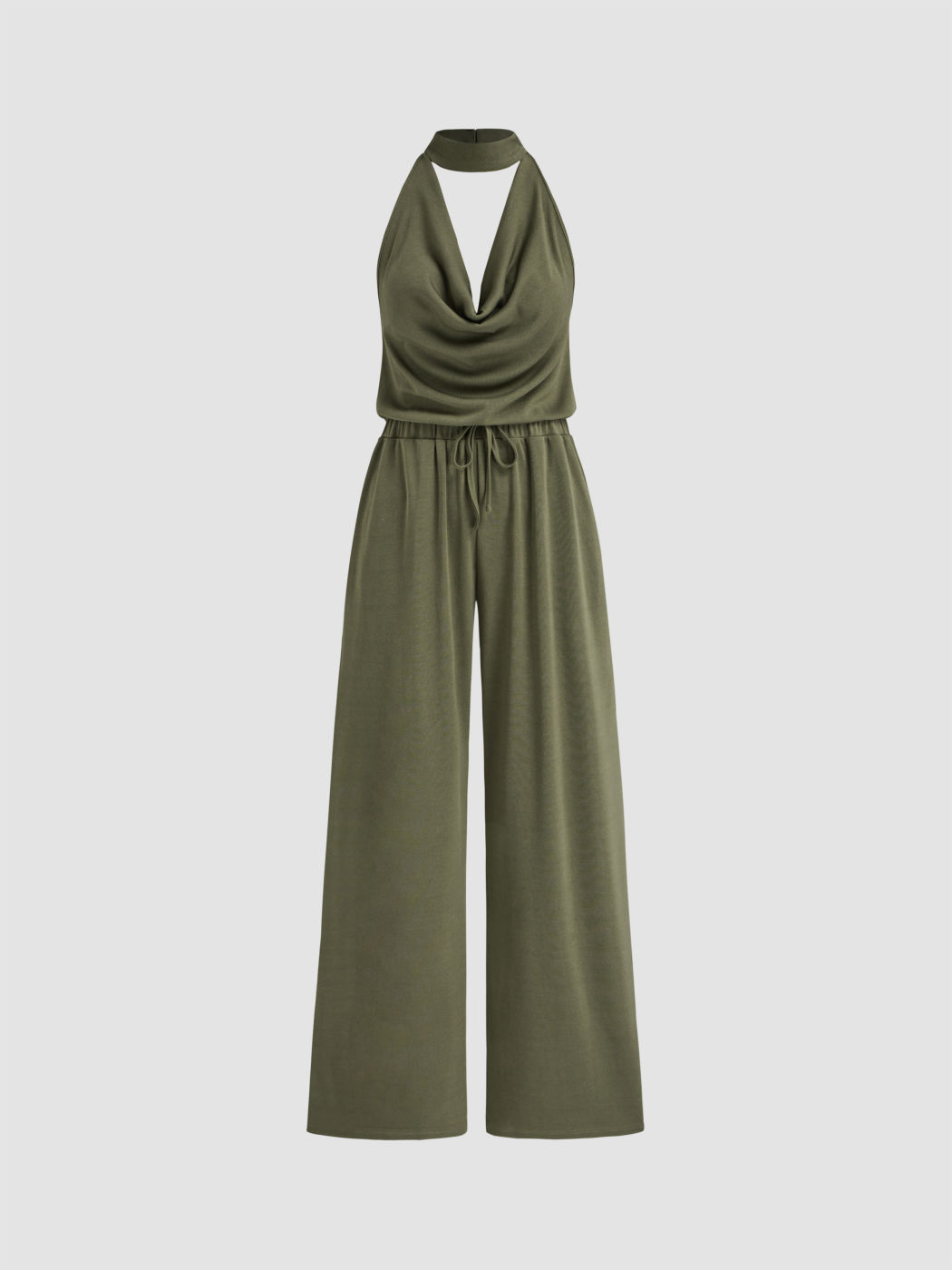 Jersey Cowl Neck Halter Bodysuit & Solid Knotted Trousers