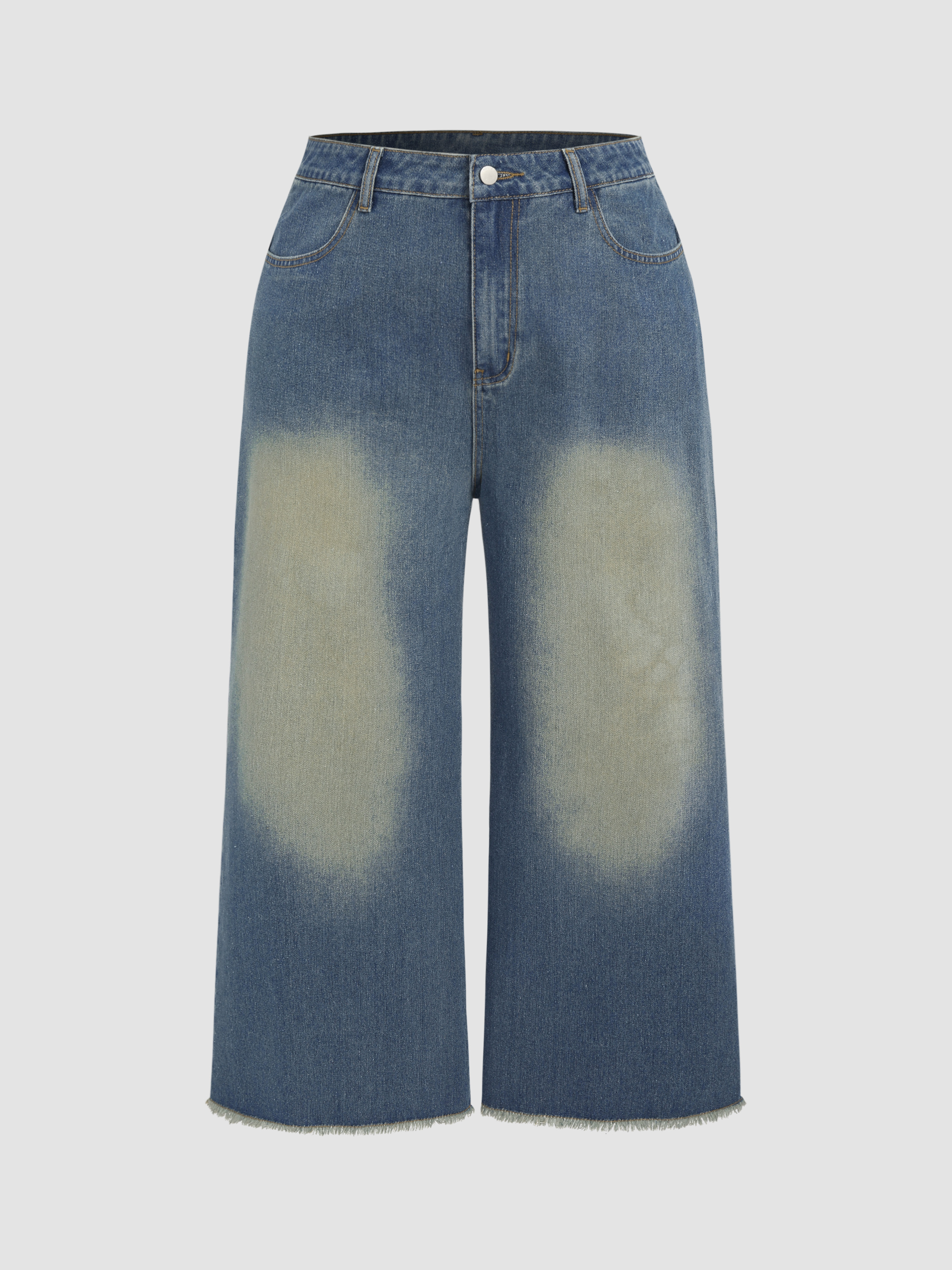 Mid Rise Washed Button Wide Leg Jeans Curve & Plus