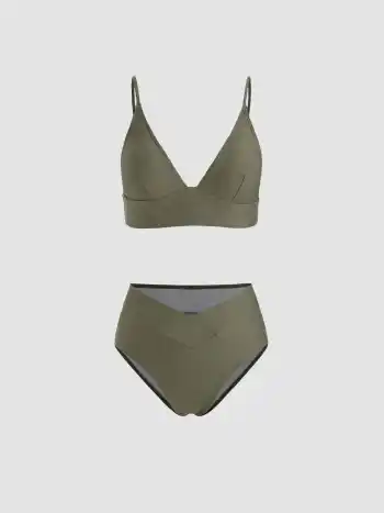 Formgebendes V-Ausschnitt Bikini aus einfarbigem Jersey