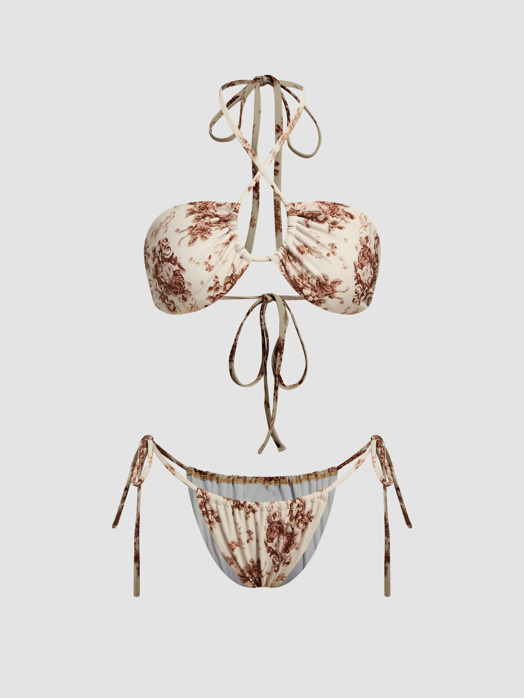 Halter Floral Criss Cross Tie Side Bikini Swimsuit