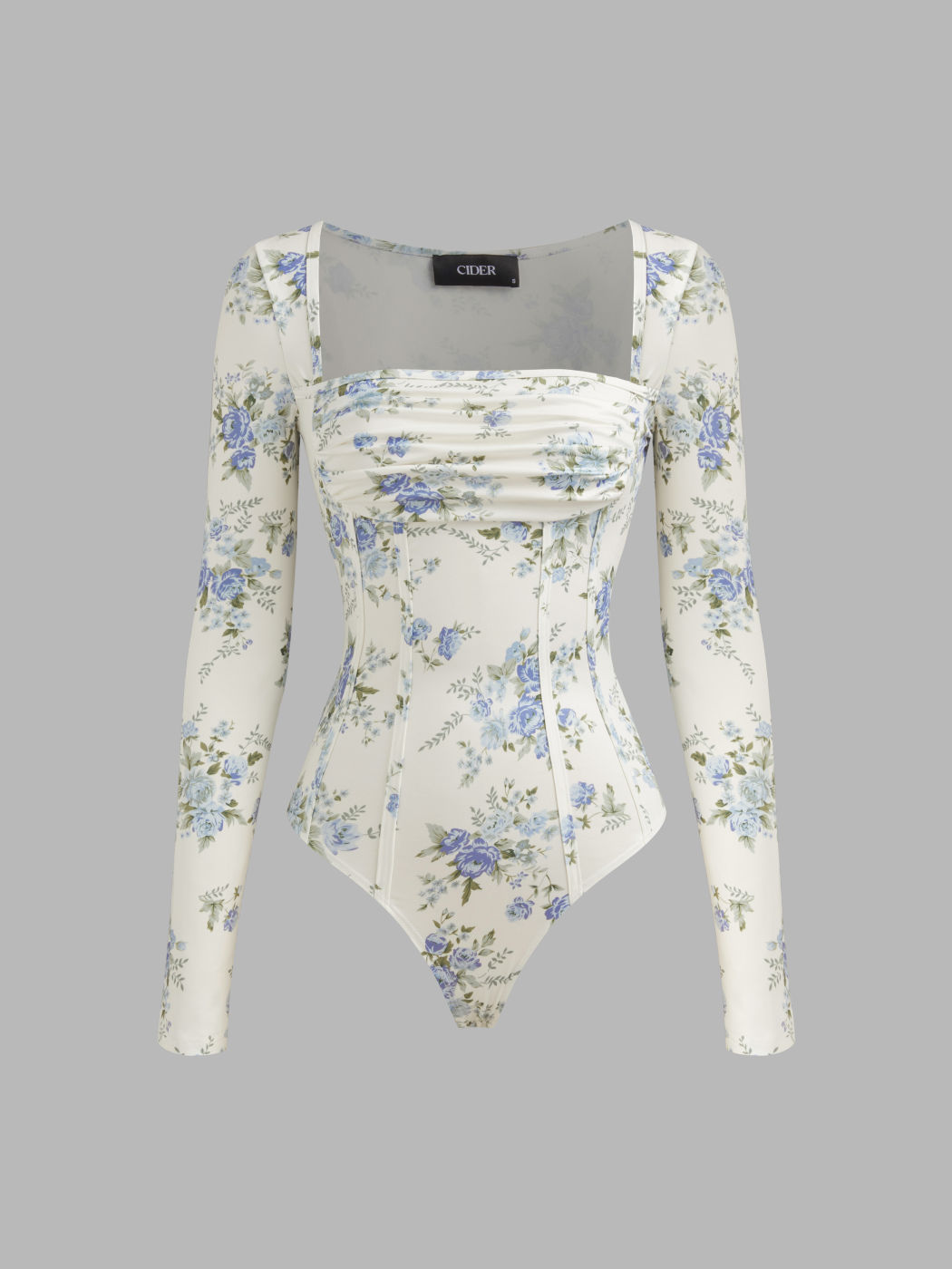 Quadratischer Ausschnitt Blumiges Gerafftes Korsett Bodysuit