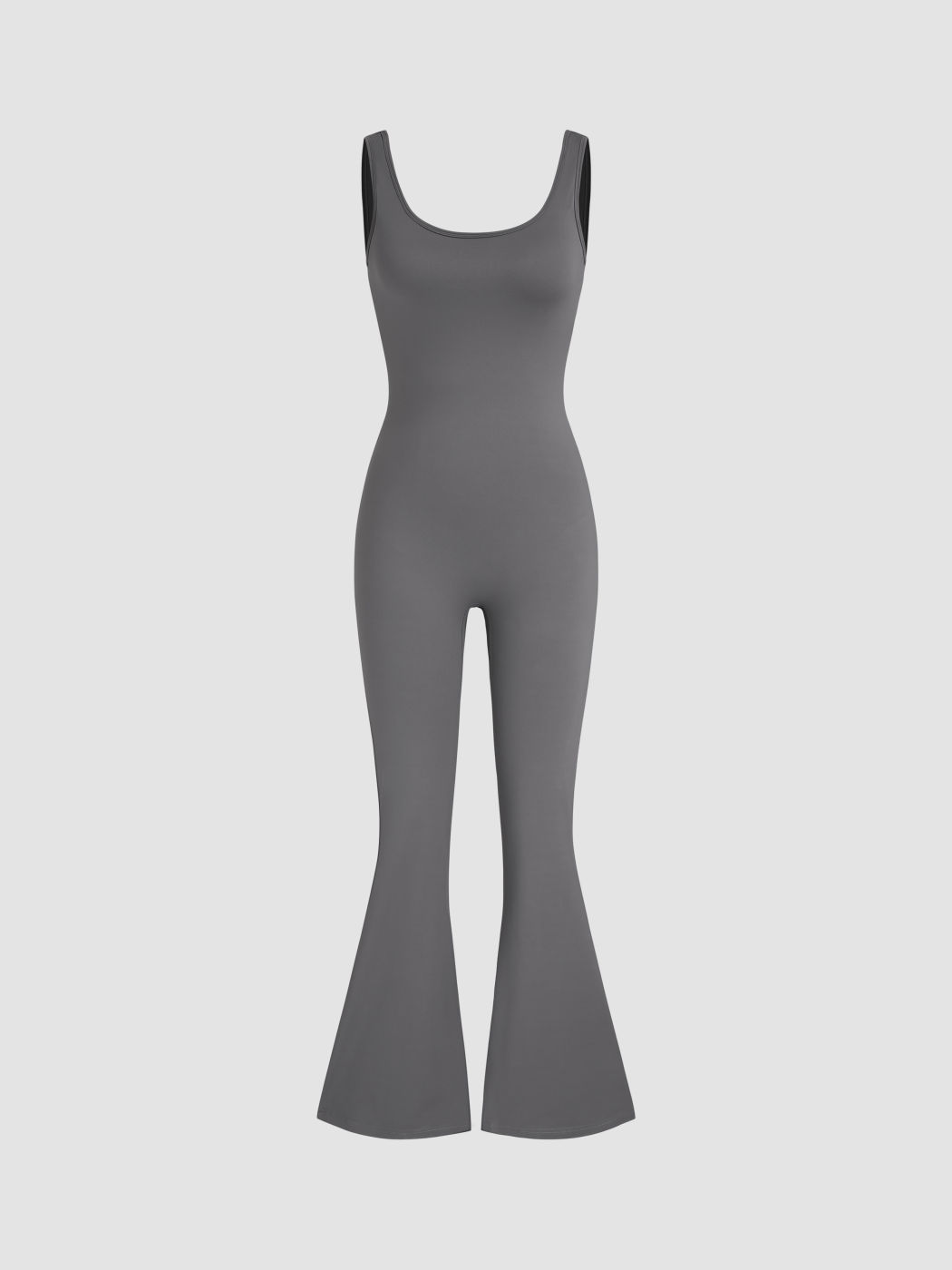 Square Neck Backless Ruched Flared Jumpsuit 