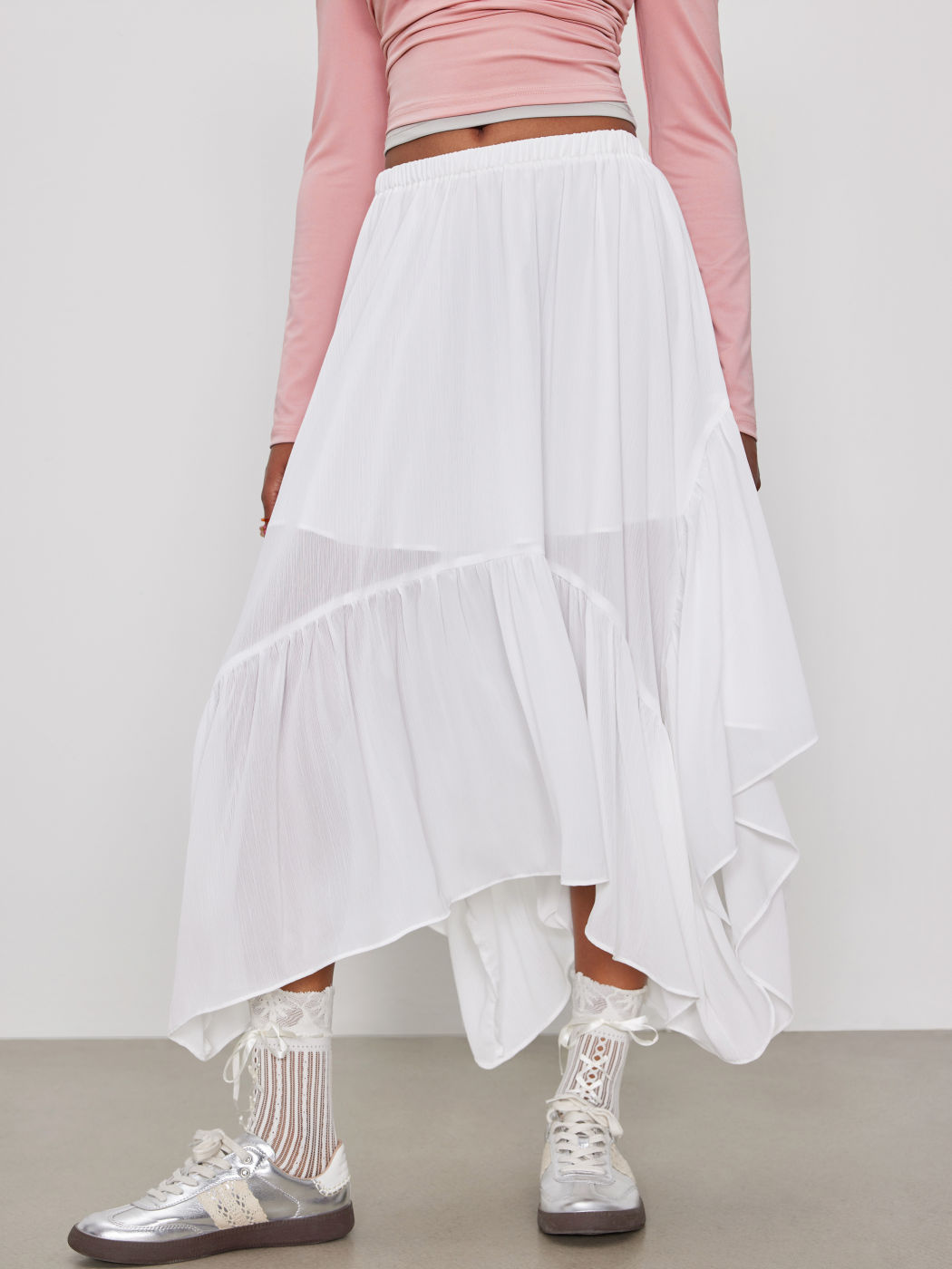 Chiffon Mid Rise Ruffle Hem Maxi Skirt
