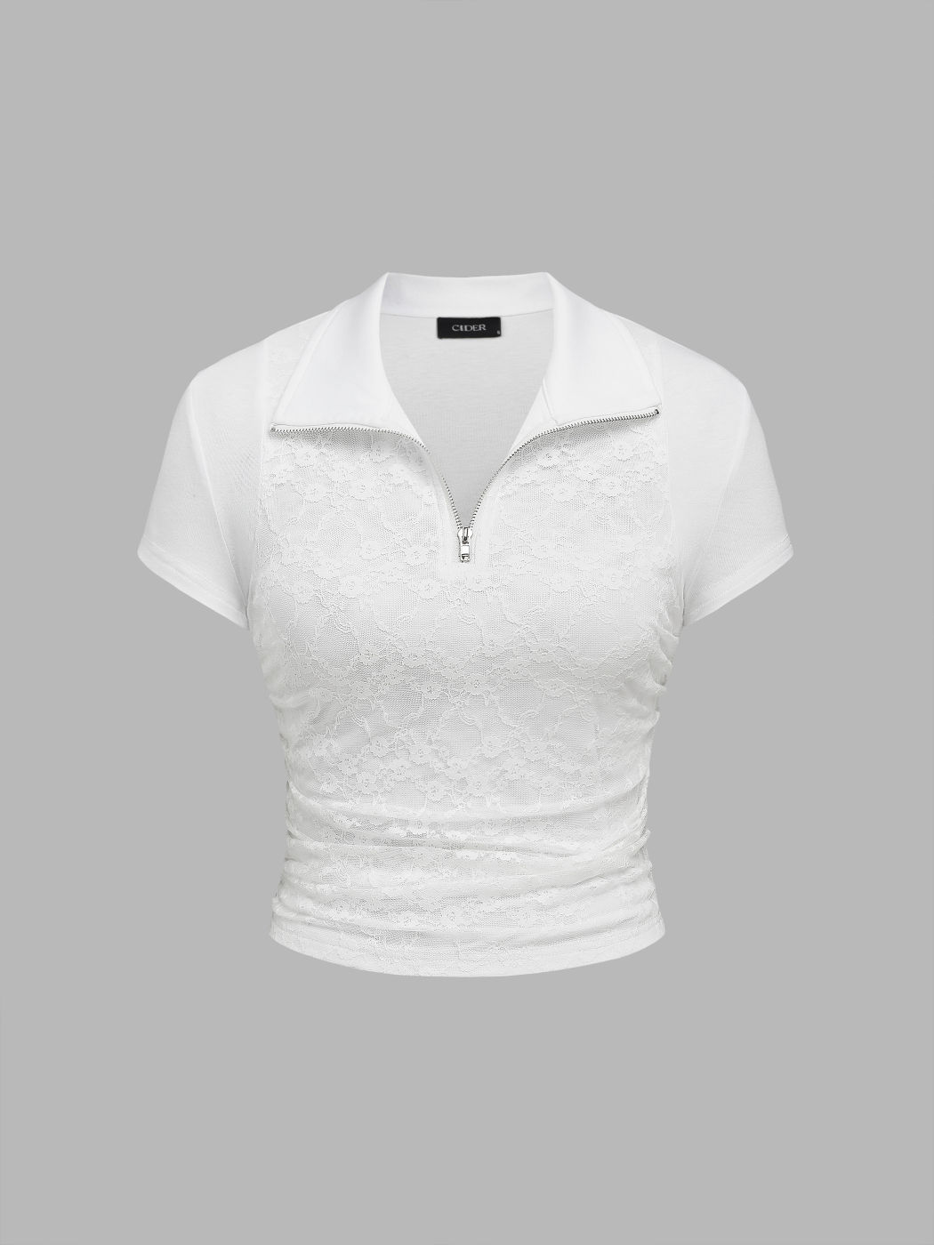 Floral Lace Zipper Short Sleeve Tee