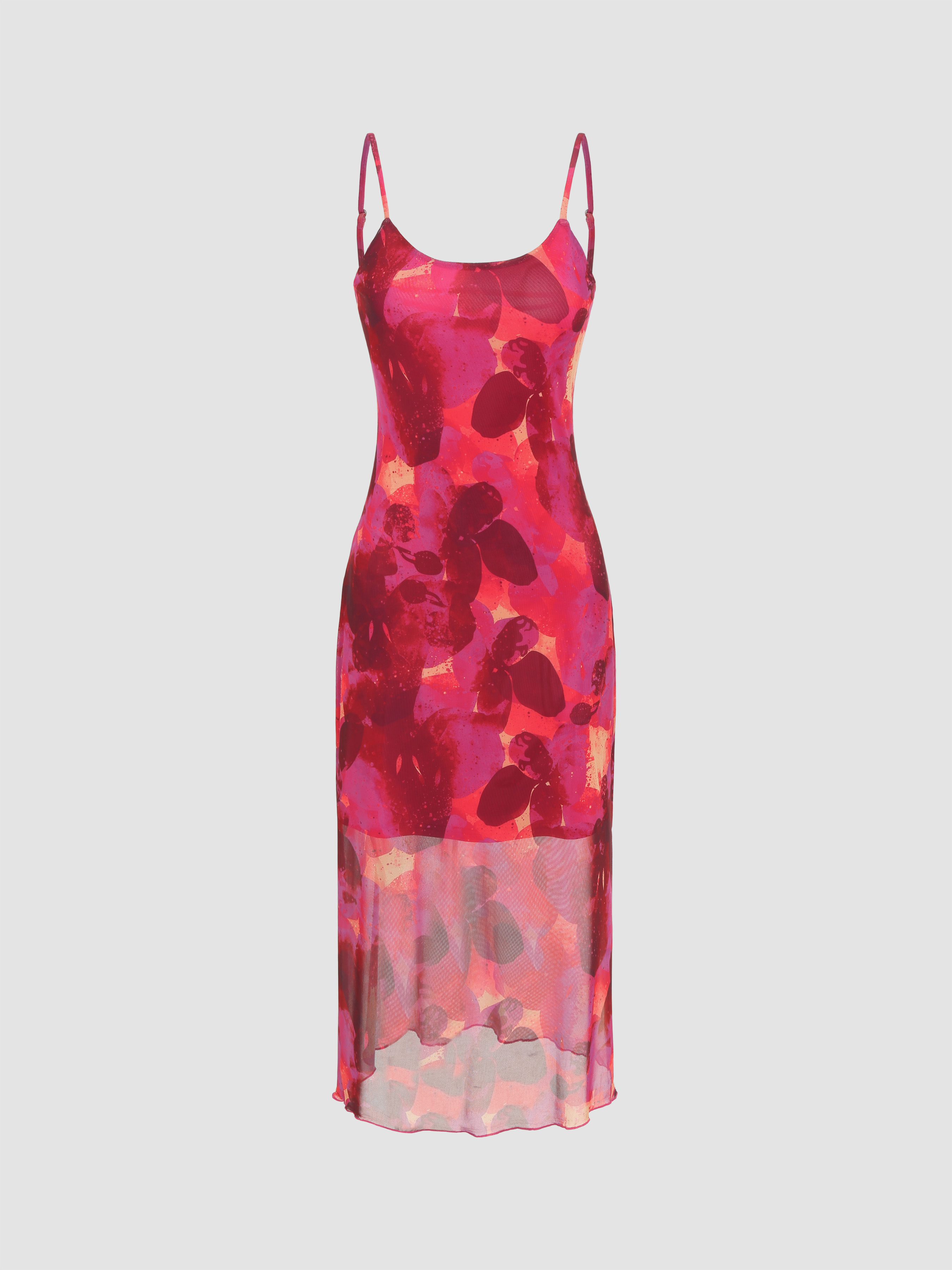 Mesh Floral Split Knotted Midi Dress - Cider