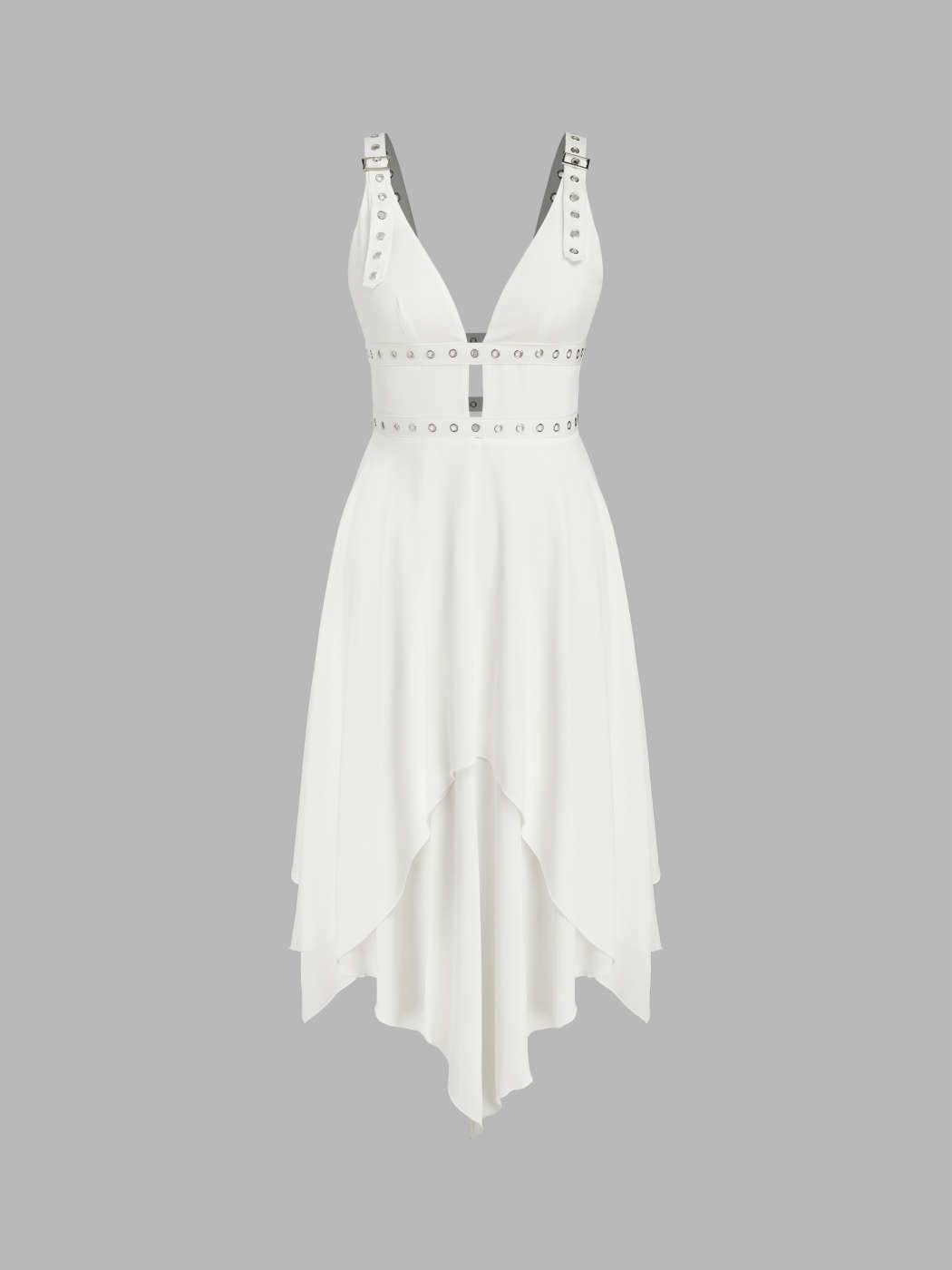 White Dress White Graduation Dresses Festival Outfits Woven V-neck Asymmetrical Hem Midi Dress For Music Festival/Live House White Dress White Graduation Dresses Festival Outfits Woven V-neck Asymmetrical Hem Midi Dress For Music Festival/Live House
