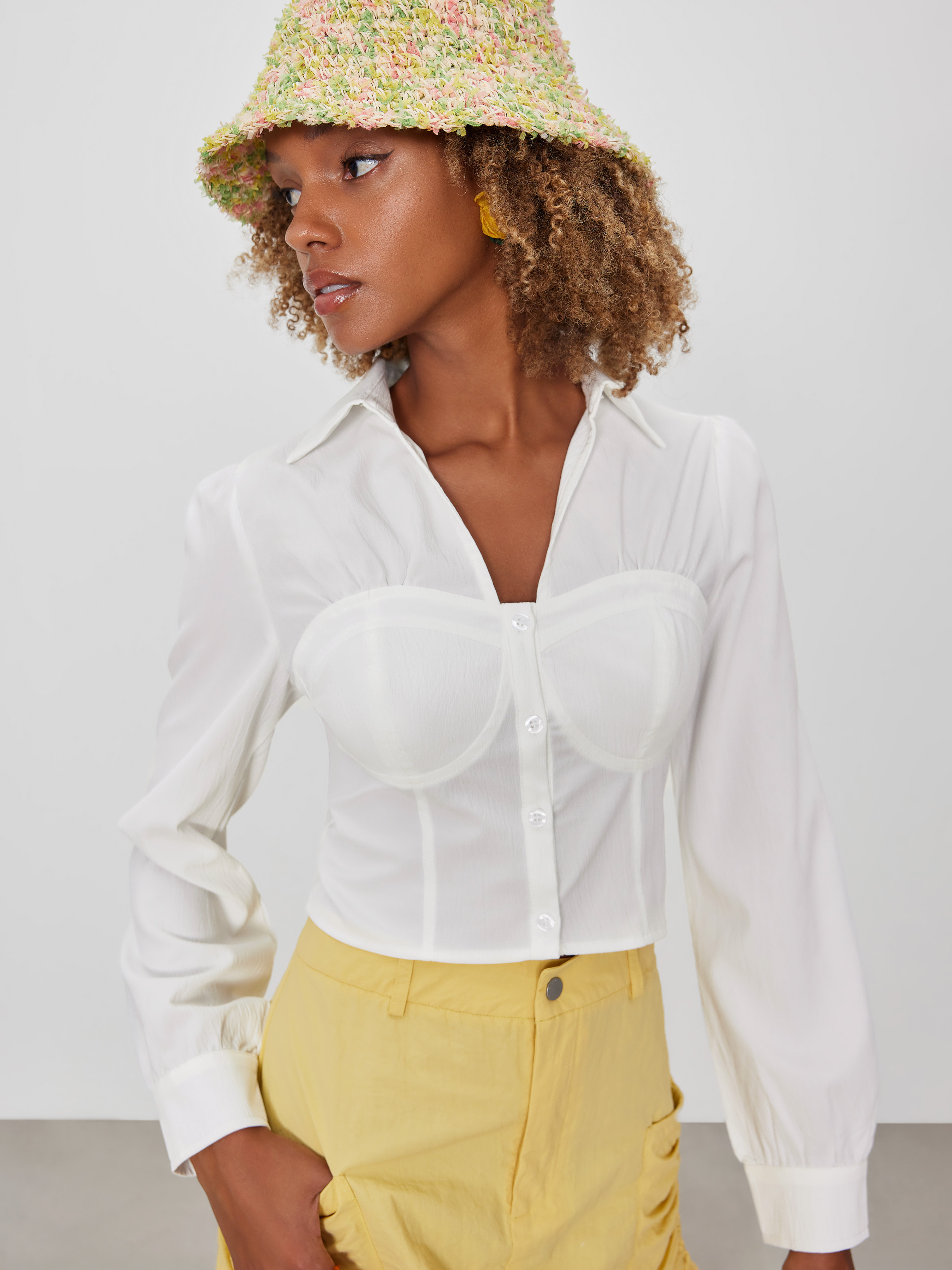 正規品epine arm volume frill cropped blouse arm volume frill cropped blouse é cotton white