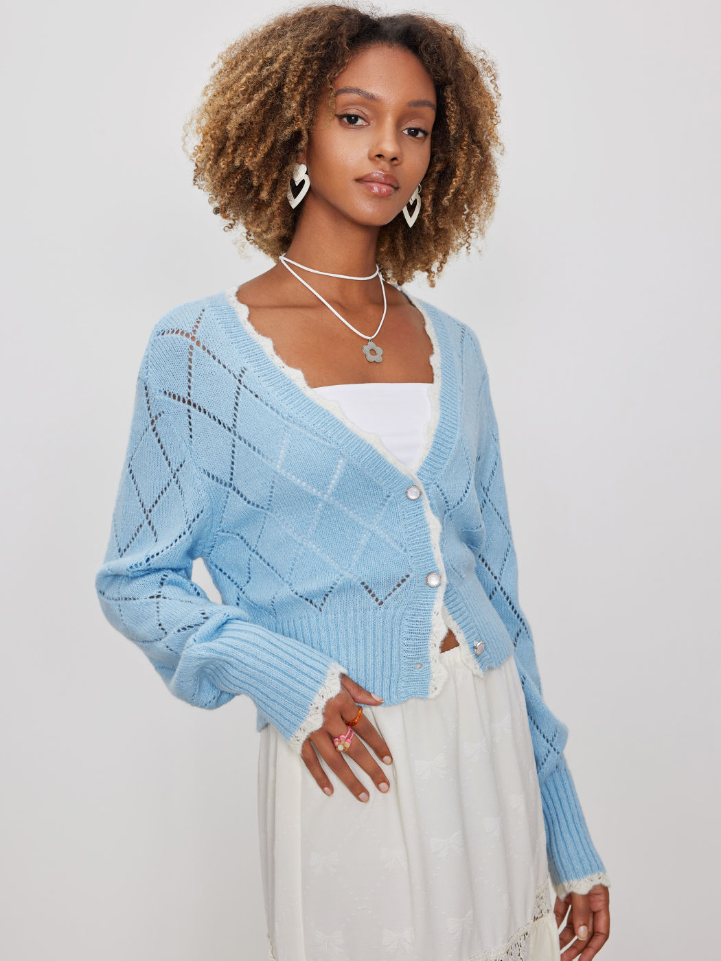 Knit V-neck Contrasting Binding Button Cardigan For Daily Casual ...
