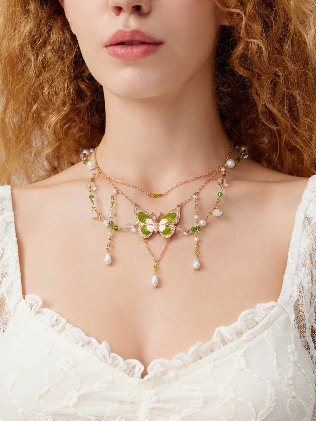Butterfly & Faux Pearl Decor Layer Necklaces