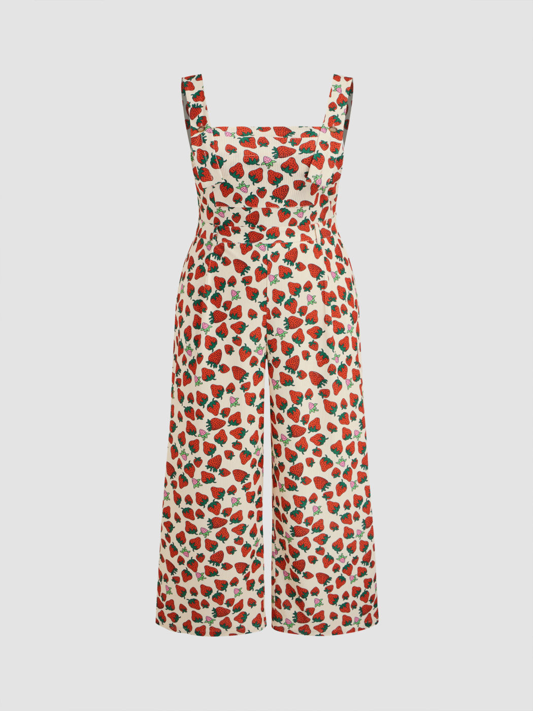 Corduroy Strawberry Print Wide Leg Jumpsuit Curve & Plus